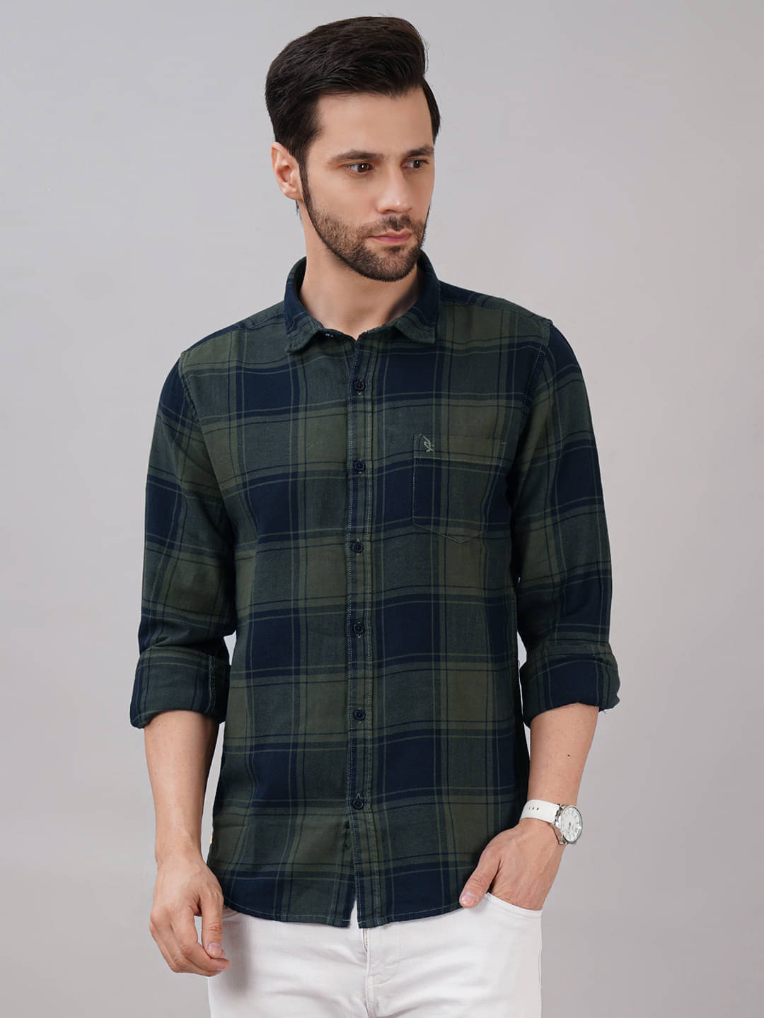     			Sand Dunes 100% Cotton Slim Fit Checks Full Sleeves Men's Casual Shirt - Navy ( Pack of 1 )