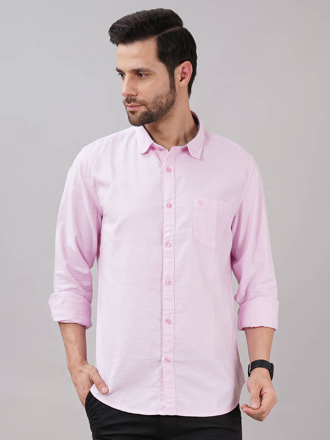     			Sand Dunes Cotton Blend Slim Fit Solids Full Sleeves Men's Casual Shirt - Pink ( Pack of 1 )