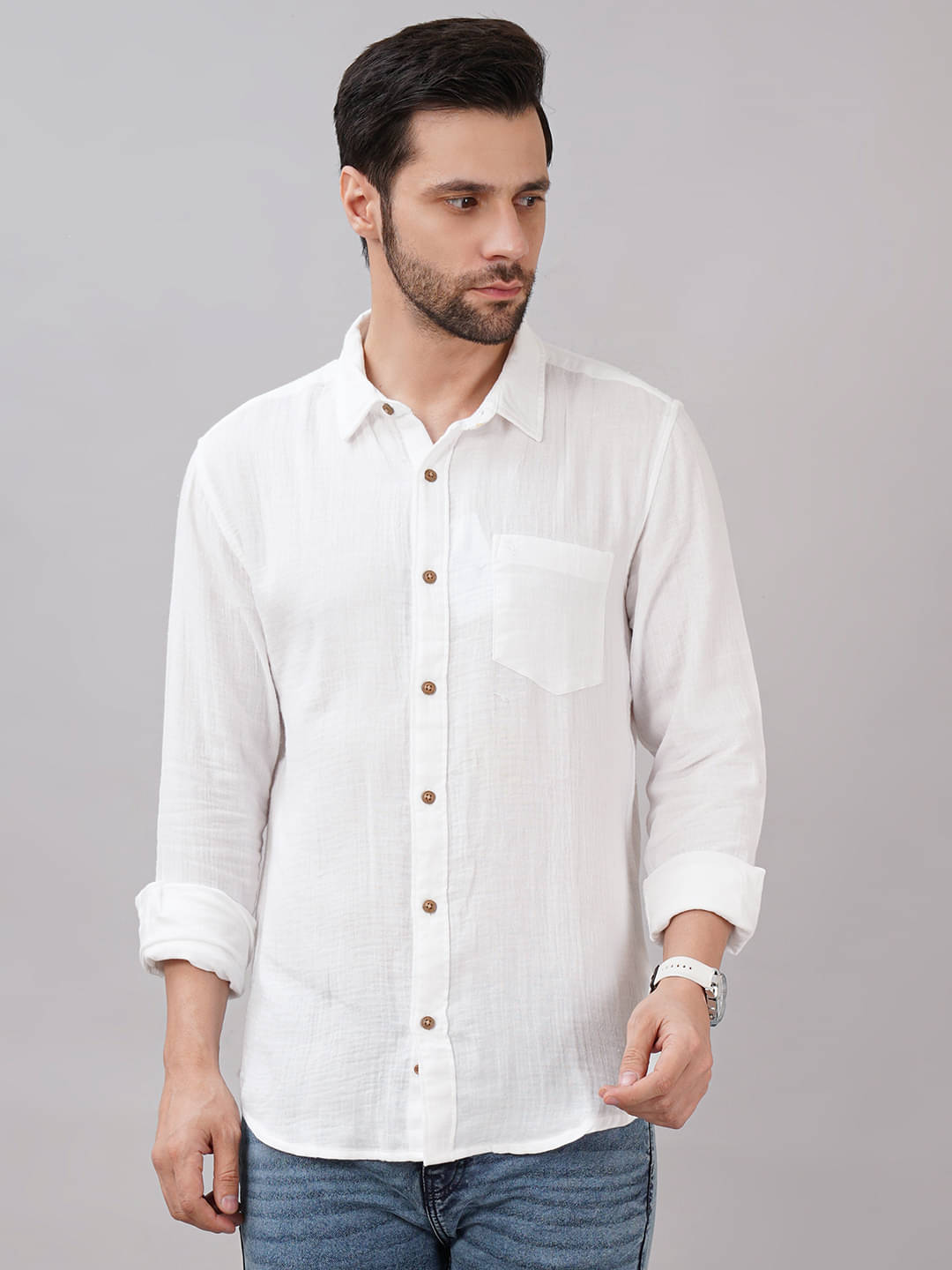     			Sand Dunes Cotton Blend Slim Fit Solids Full Sleeves Men's Casual Shirt - White ( Pack of 1 )