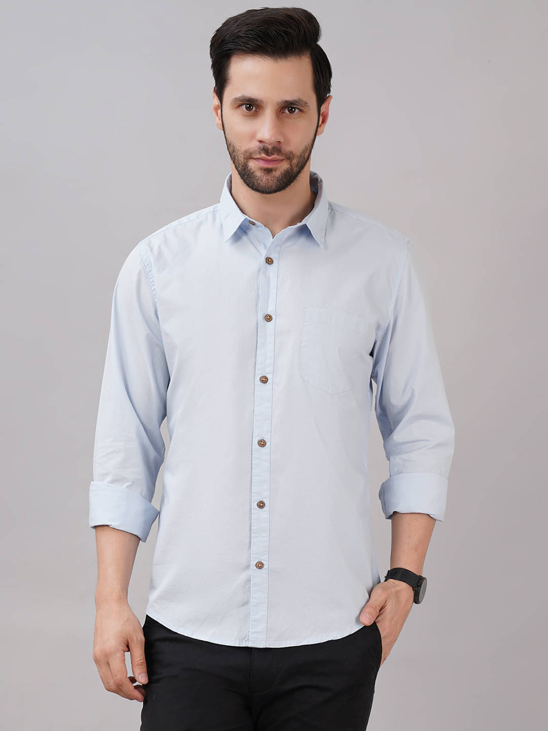     			Sand Dunes Cotton Flex Slim Fit Solids Full Sleeves Men's Casual Shirt - Light Blue ( Pack of 1 )