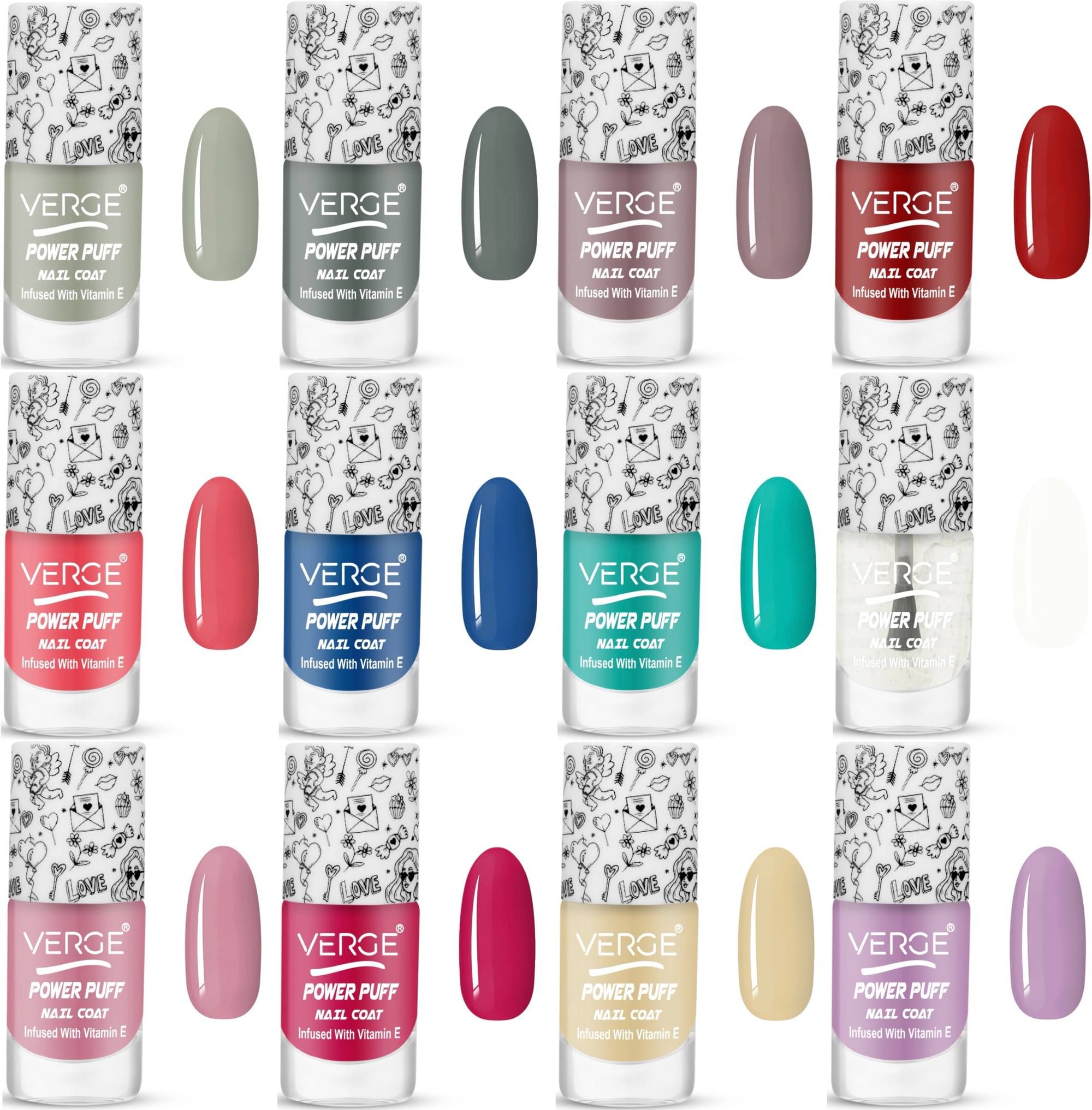 VERGE Glossy Finish Nail Polish Paraben Free & Non Toxic Modern Color Range Combo (Pack of 12)     			VERGE Glossy Finish Nail Polish Paraben Free & Non Toxic Modern Color Range Combo (Pack of 12)