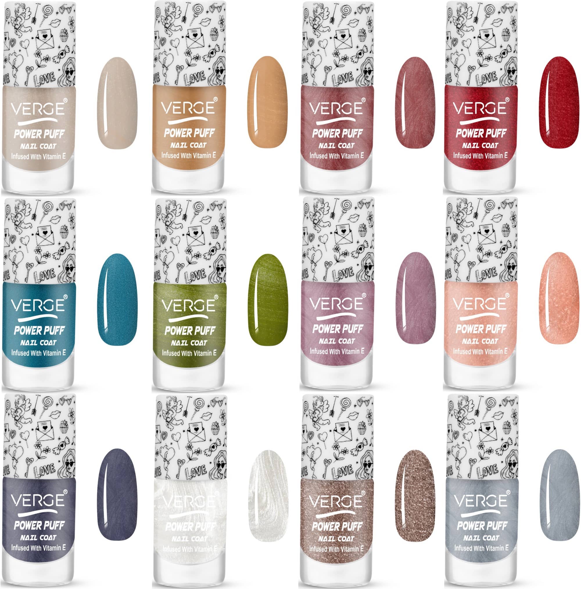 Verge Multi Nail Polish Kit With Trendy Shades, Chip-Resistant Formula (Pack of 12)