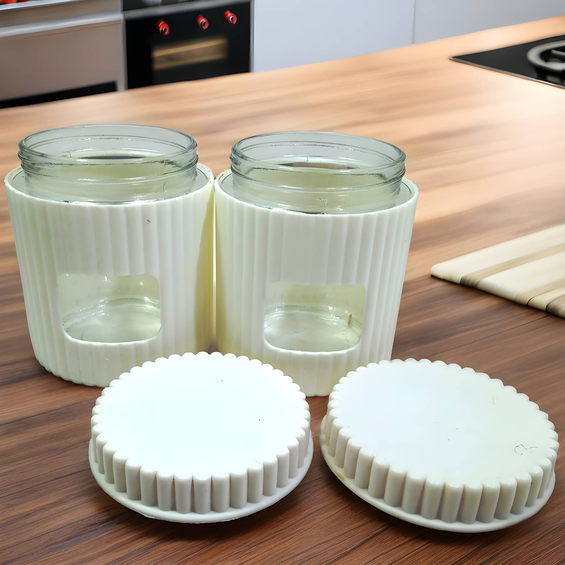     			kitchrox Glass White Multi-Purpose Container ( Set of 2 )