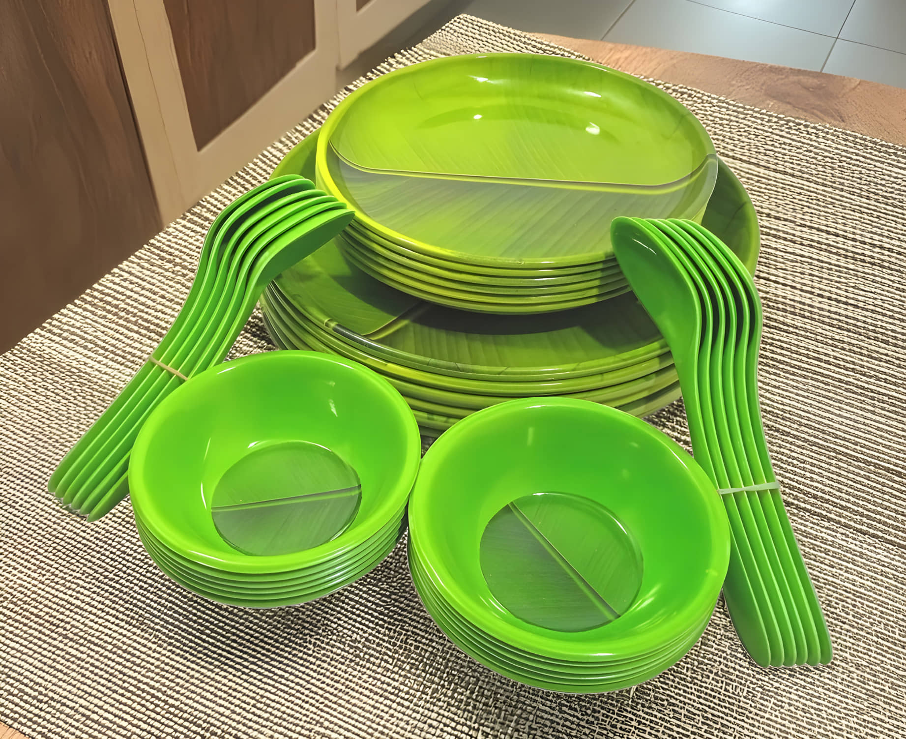kitchrox Printed Melamine Dinner Set ( Pack of 36 ) Green