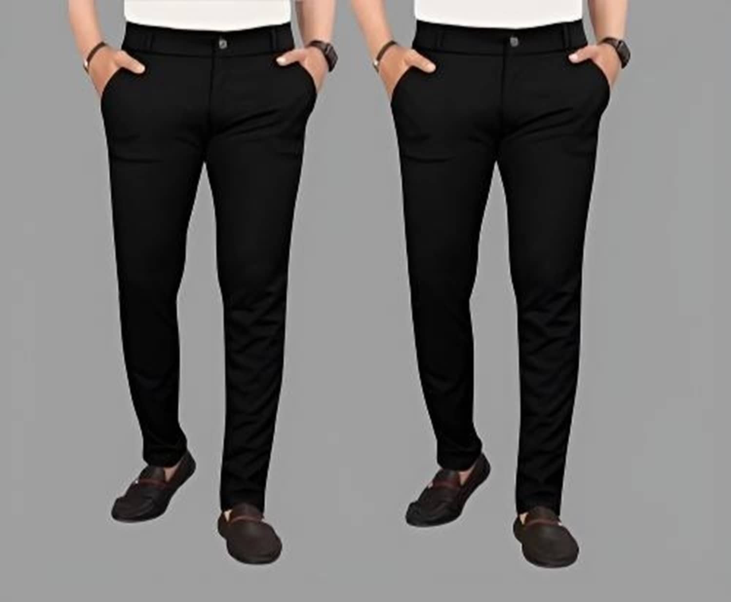 AGRAYYANA Regular Flat Men's Chinos - Black ( Pack of 2 ) - Trousers | Buy online on ZillyBuy