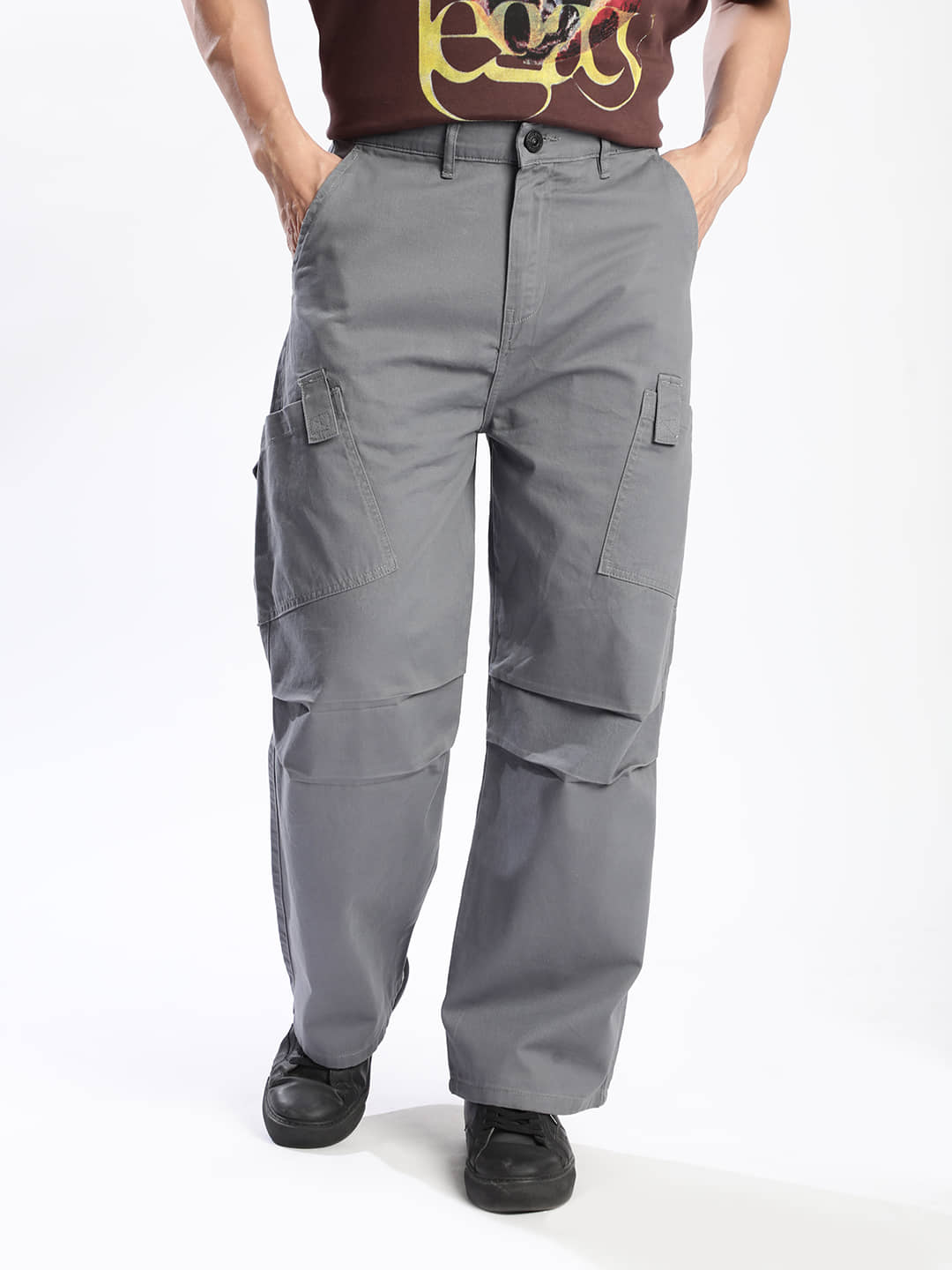 Bene Kleed Baggy Flat Men's Cargos - Grey ( Pack of 1 ) - Trousers | Buy online on ZillyBuy