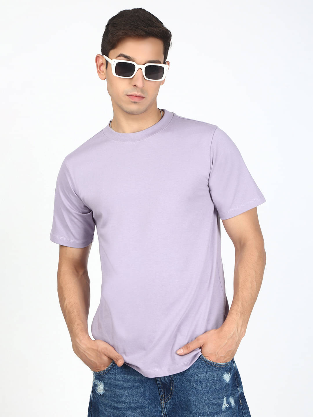     			Bene Kleed Men 100% Cotton Regular Fit Solid T-Shirt ( Purple )