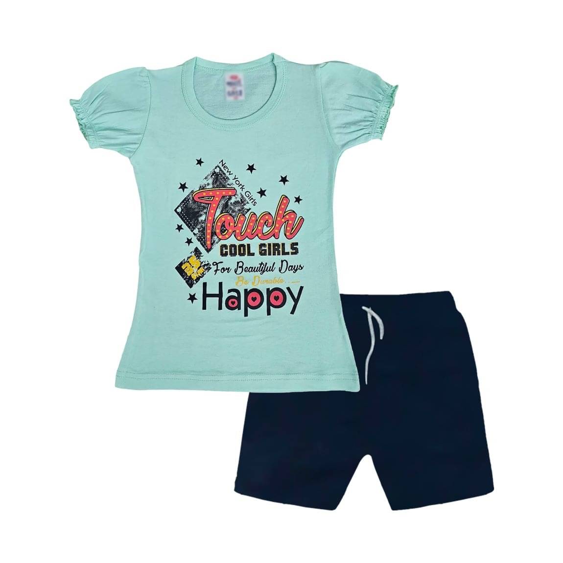     			COOLTEES4U Pack of 2 Girls 100% Cotton T-shirt & Shorts ( Green )