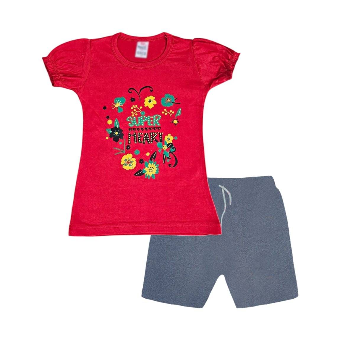     			COOLTEES4U Pack of 2 Girls 100% Cotton T-shirt & Shorts ( Red )