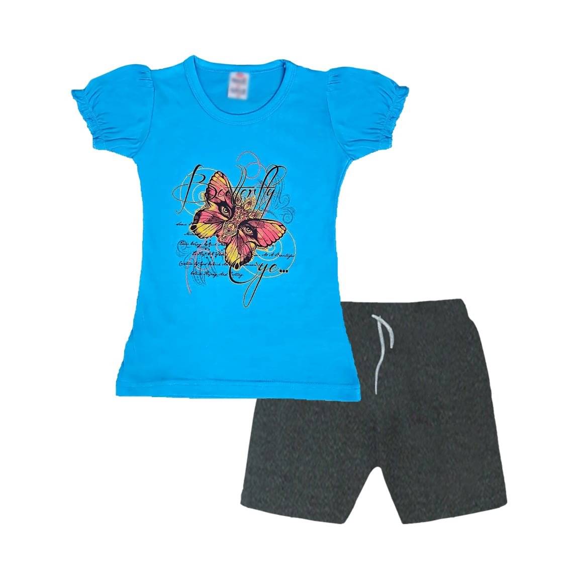     			COOLTEES4U Pack of 2 Girls 100% Cotton T-shirt & Shorts ( Blue )