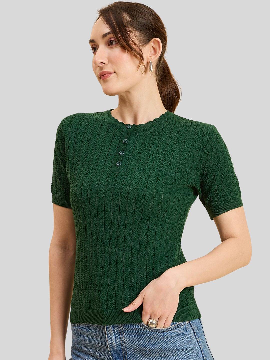 Clapton Women's Cotton Regular Top ( Green ) Clapton Women's Cotton Regular Top ( Green )