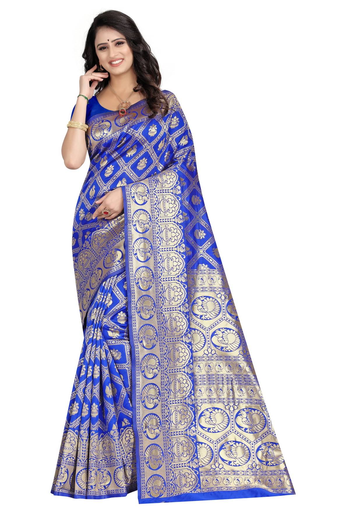 DHAYNA AND REEWA FASHION Jacquard Woven Saree With Unstitched Blouse Piece ( Blue )     			DHAYNA AND REEWA FASHION Jacquard Woven Saree With Unstitched Blouse Piece ( Blue )