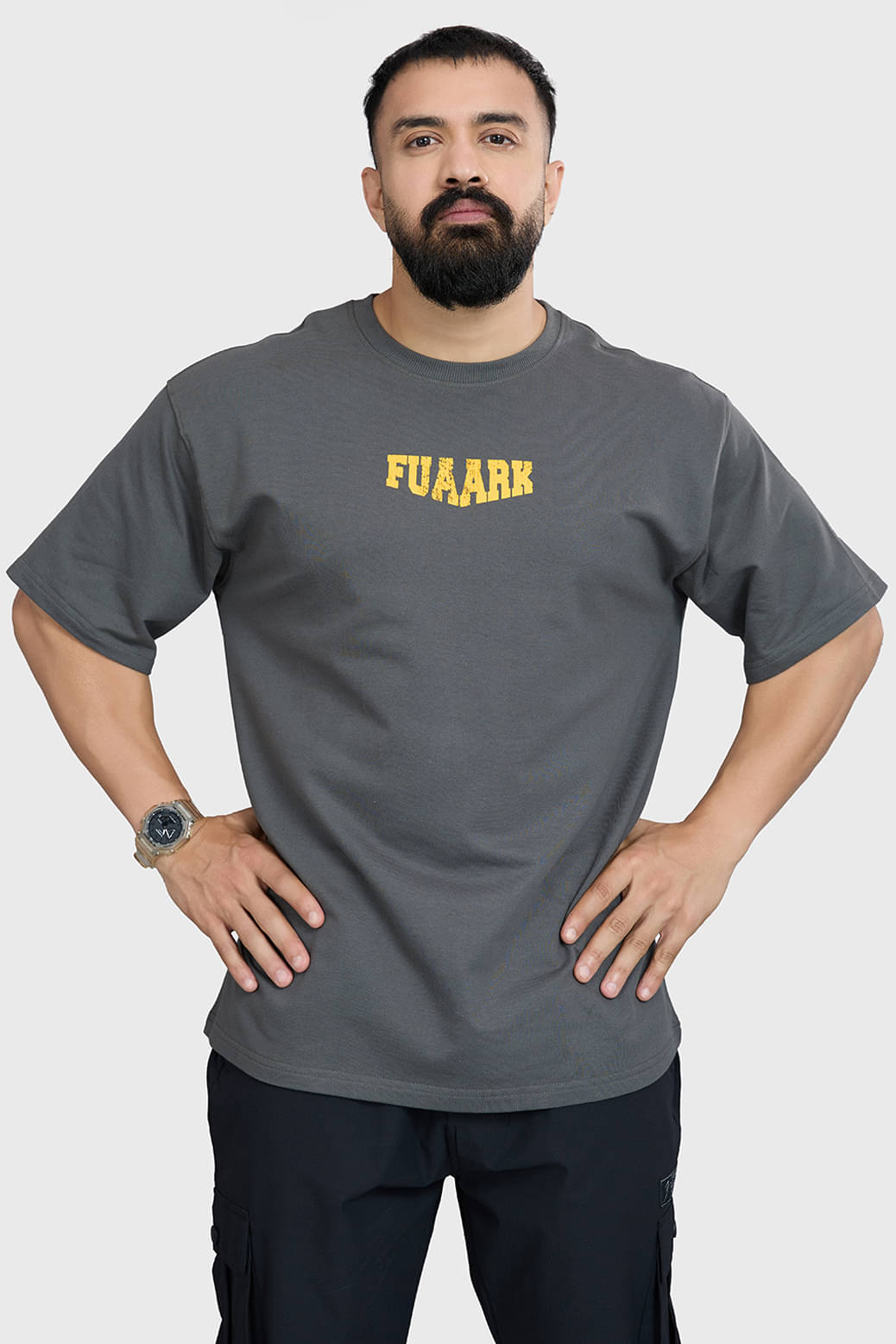     			Fuaark Grey Cotton Oversized Fit Men's Sports T-Shirt ( Pack of 1 )