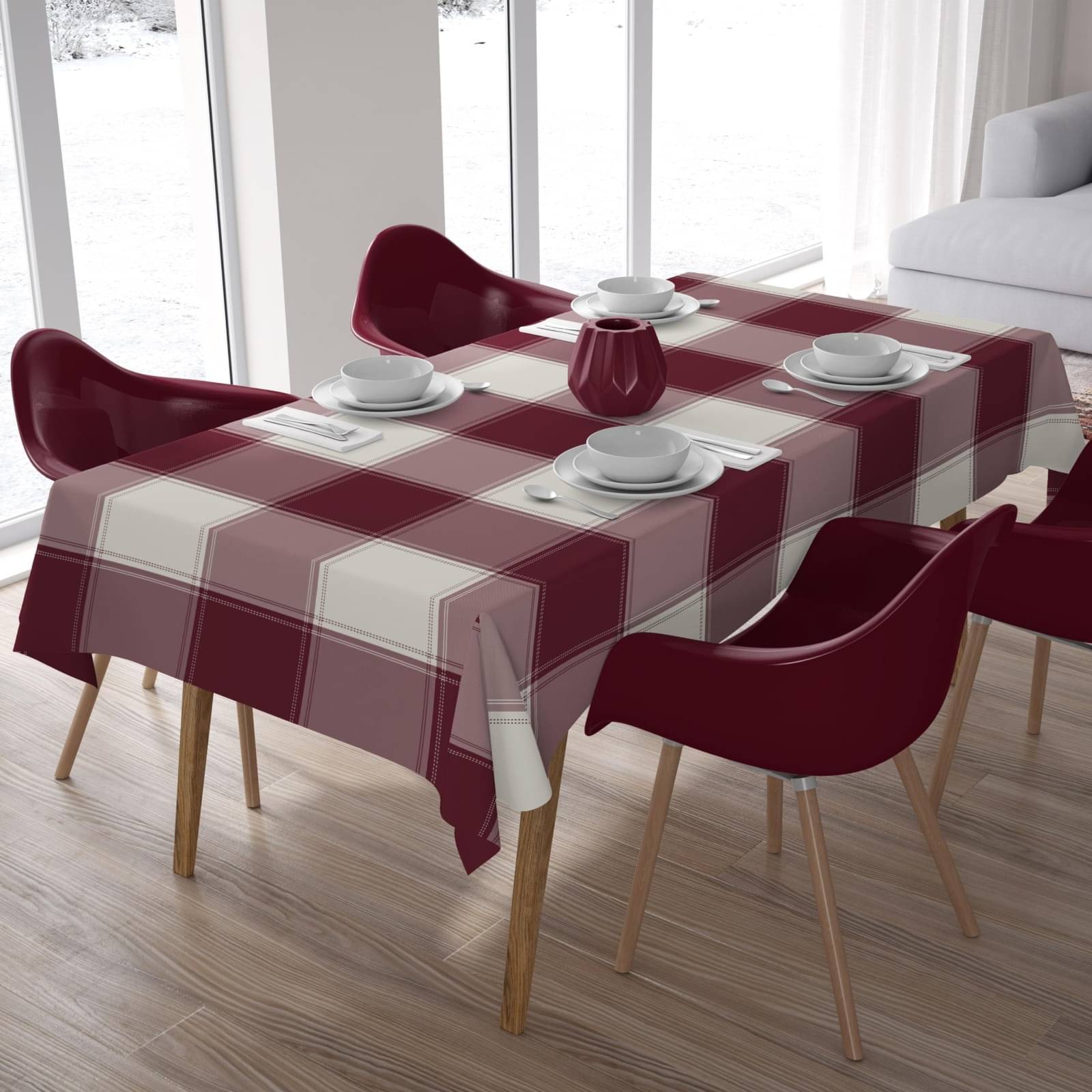 Home Colors Checks Cotton 6 Seater Rectangle Table Cover ( 213 x 153 ) cm Pack of 1 Maroon Home Colors Checks Cotton 6 Seater Rectangle Table Cover ( 213 x 153 ) cm Pack of 1 Maroon