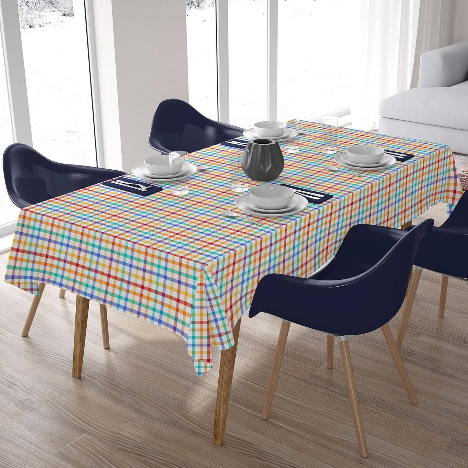 Home Colors Checks Cotton 10 Seater Rectangle Table Cover ( 274 x 153 ) cm Pack of 1 Multicolor     			Home Colors Checks Cotton 10 Seater Rectangle Table Cover ( 274 x 153 ) cm Pack of 1 Multicolor