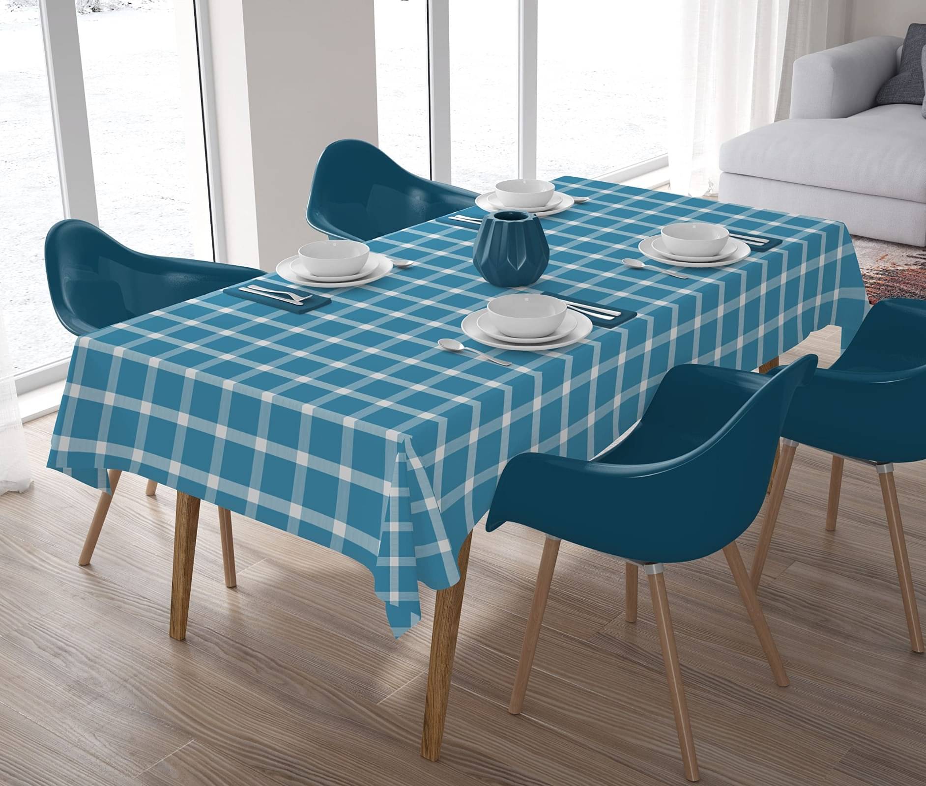 Home Colors Checks Cotton 10 Seater Rectangle Table Cover ( 274 x 153 ) cm Pack of 1 Blue Home Colors Checks Cotton 10 Seater Rectangle Table Cover ( 274 x 153 ) cm Pack of 1 Blue