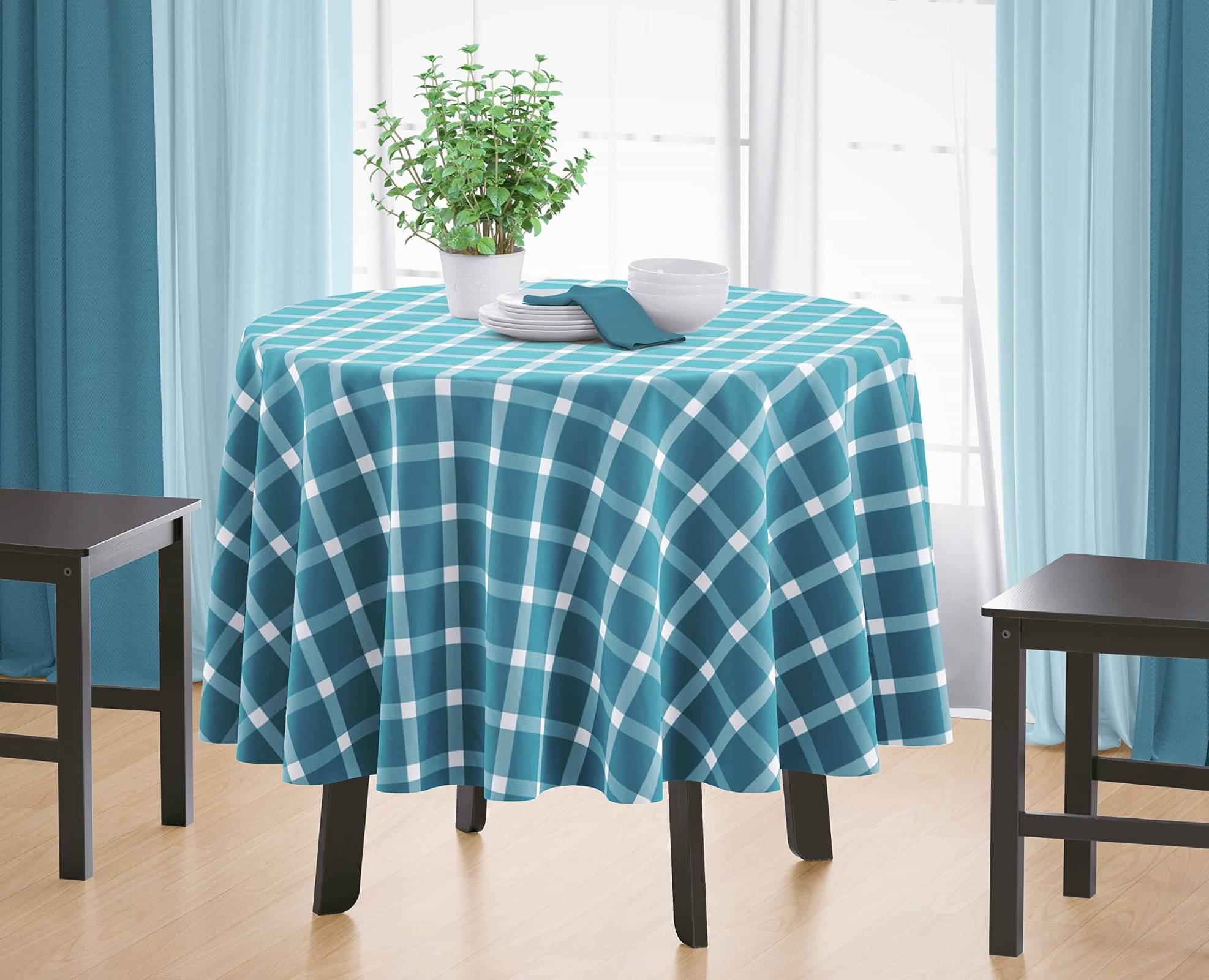Home Colors Checks Cotton 4 Seater Round Table Cover ( 153 x 153 ) cm Pack of 1 Blue Home Colors Checks Cotton 4 Seater Round Table Cover ( 153 x 153 ) cm Pack of 1 Blue