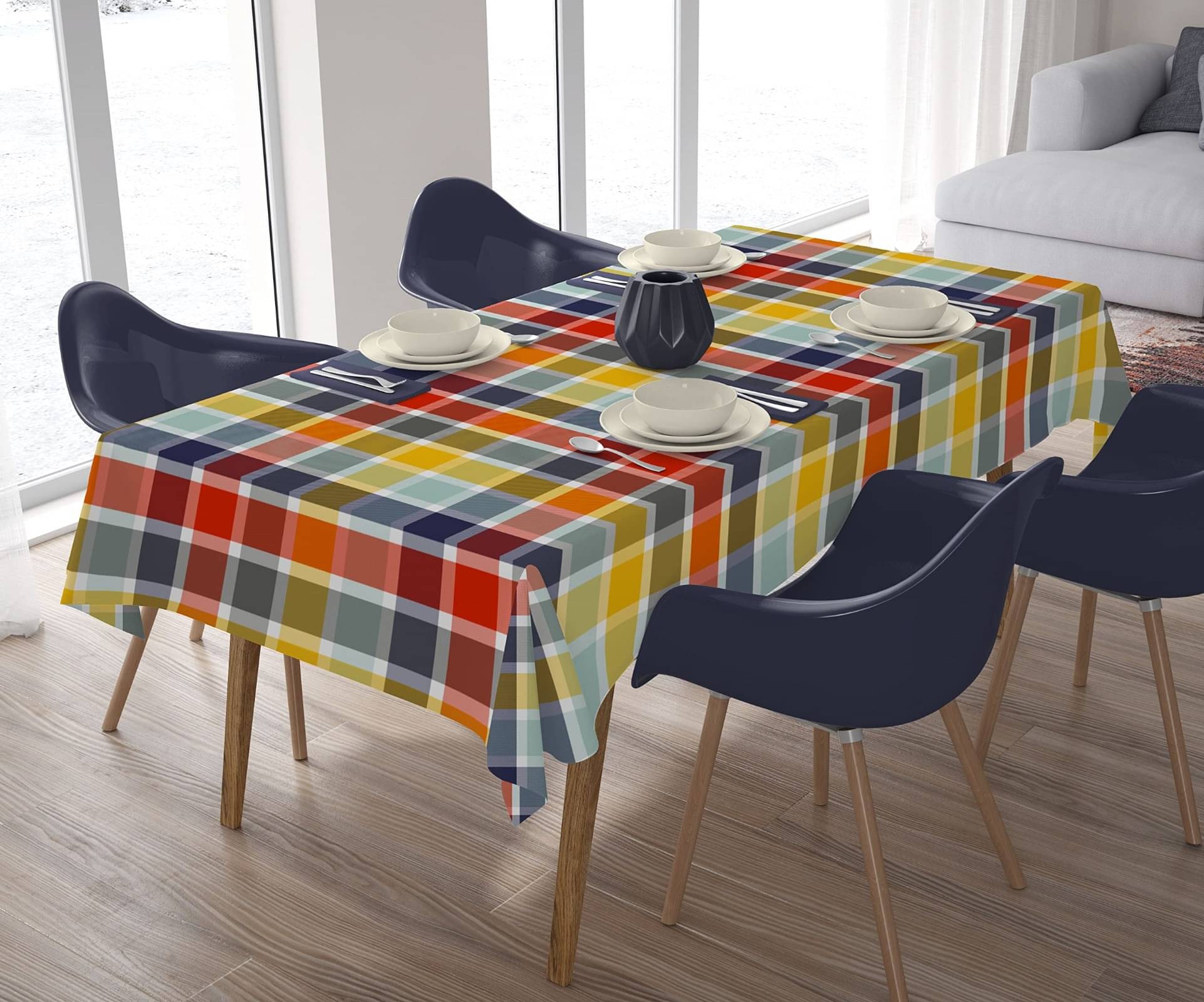 Home Colors Checks Cotton 8 Seater Rectangle Table Cover ( 244 x 153 ) cm Pack of 1 Multi Home Colors Checks Cotton 8 Seater Rectangle Table Cover ( 244 x 153 ) cm Pack of 1 Multi