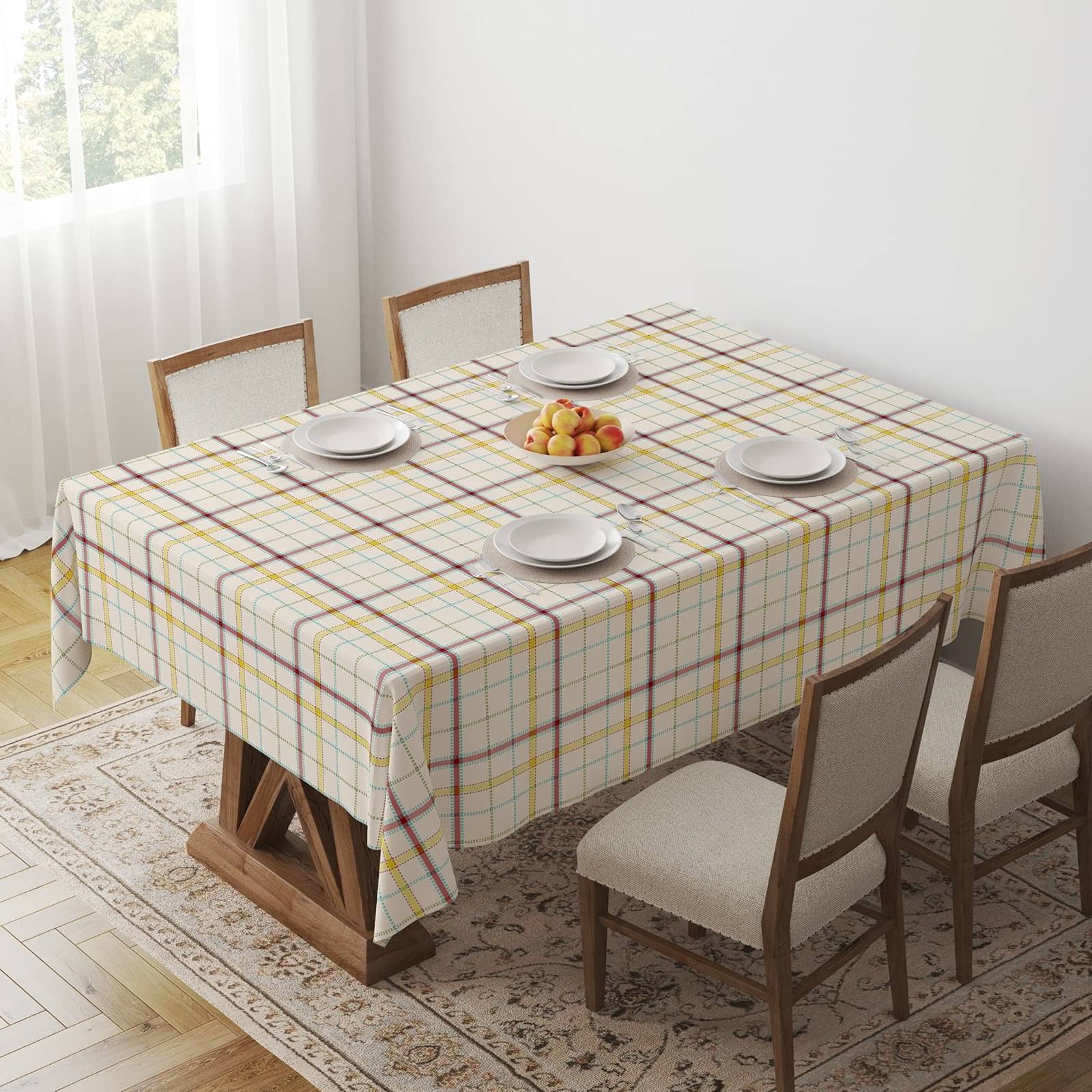     			Home Colors Checks Cotton Blend 6 Seater Rectangle Table Cover ( 213 x 153 ) cm Pack of 1 Multi