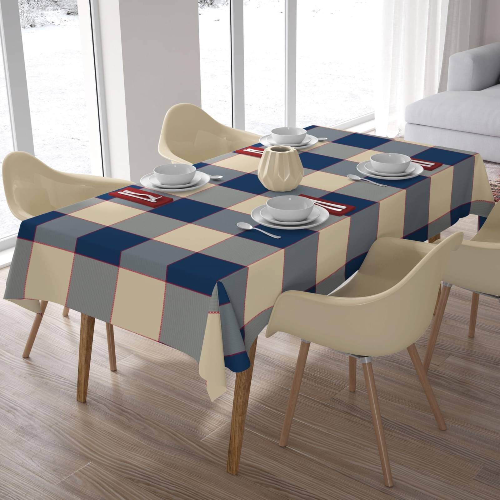 Home Colors Colorblock Cotton 4 Seater Rectangle Table Cover ( 183 x 153 ) cm Pack of 1 Navy Blue Home Colors Colorblock Cotton 4 Seater Rectangle Table Cover ( 183 x 153 ) cm Pack of 1 Navy Blue