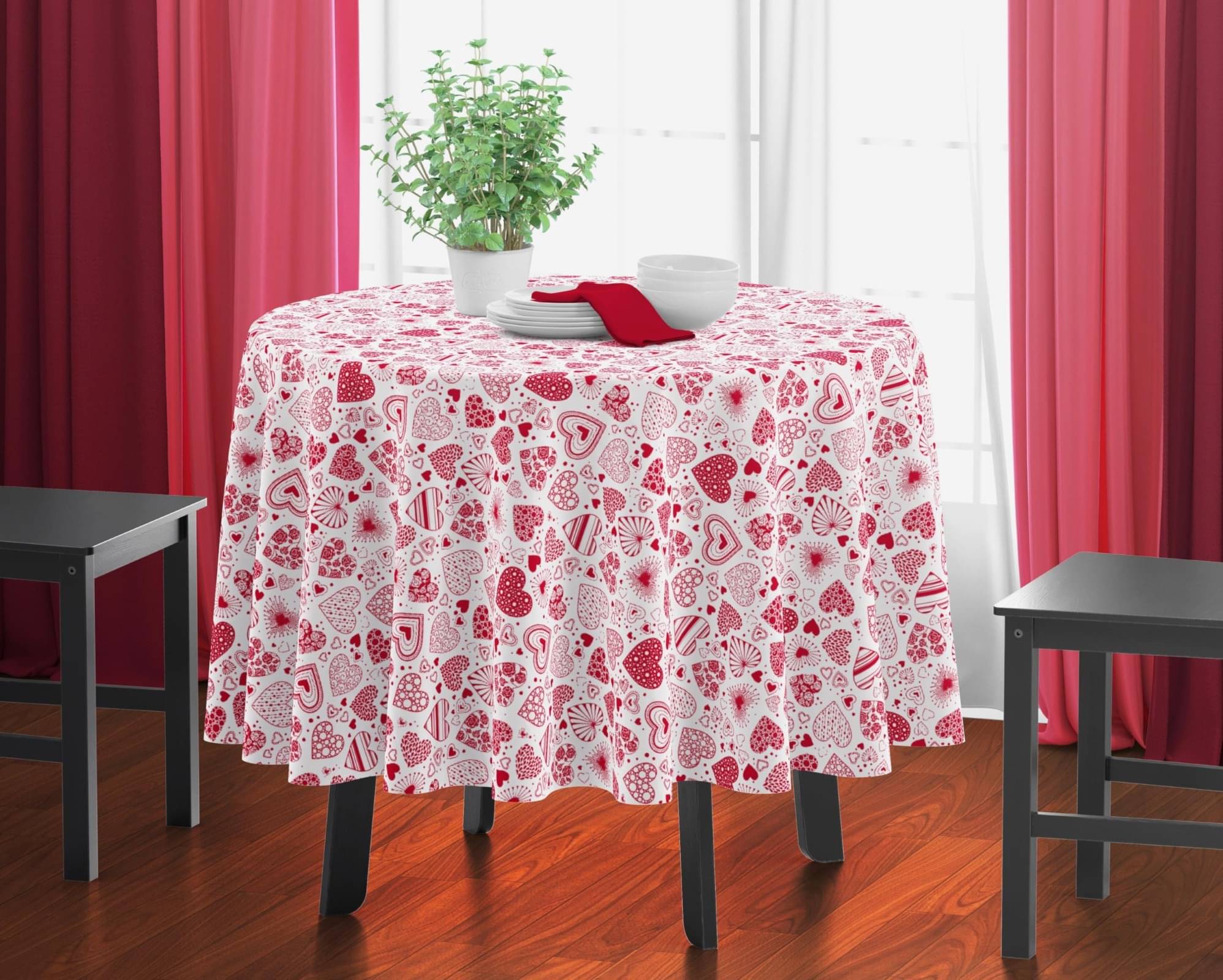     			Home Colors Printed Cotton 4 Seater Round Table Cover ( 152 x 152 ) cm Pack of 1 Red