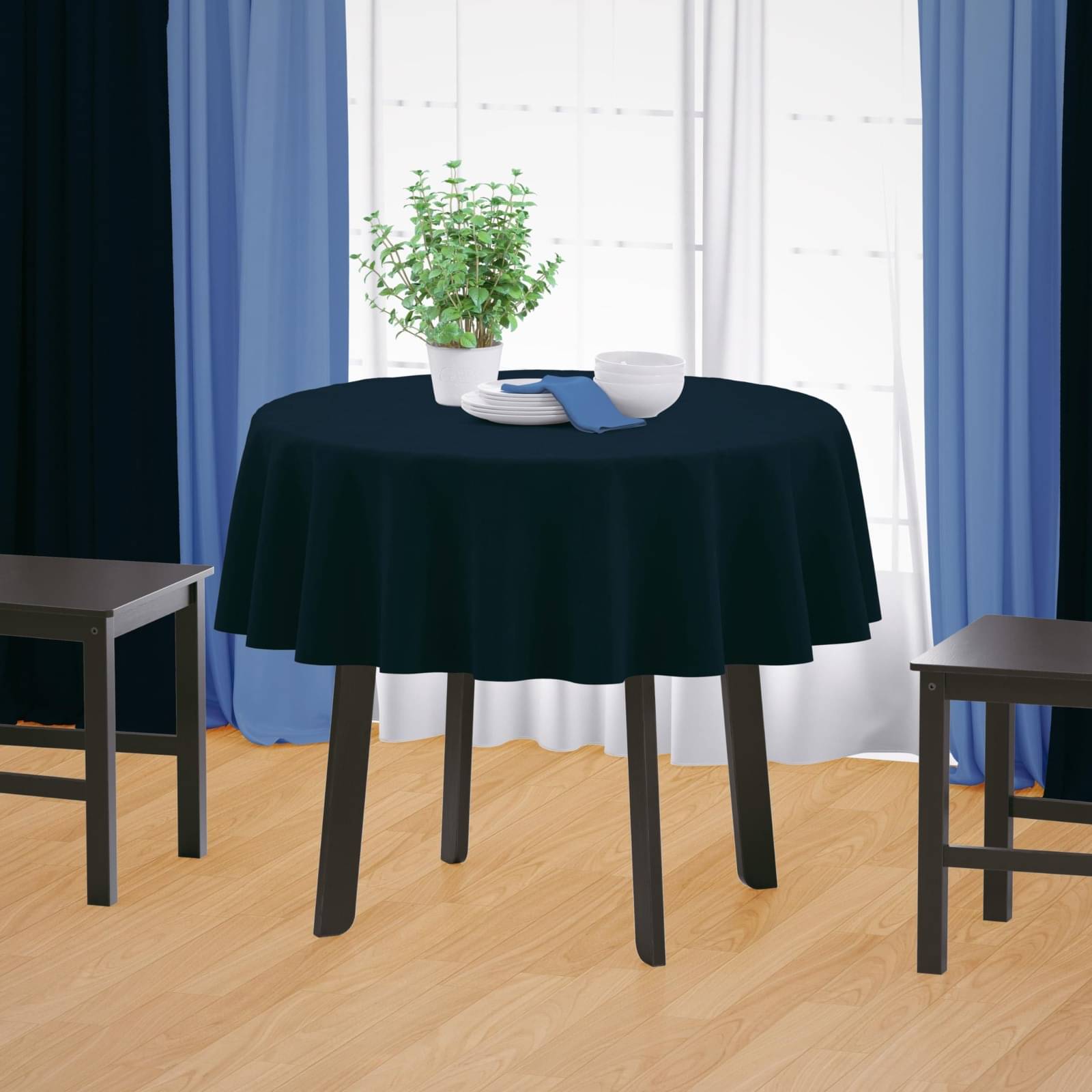     			Home Colors Solid Cotton 2 Seater Round Table Cover ( 96 x 96 ) cm Pack of 1 Navy Blue