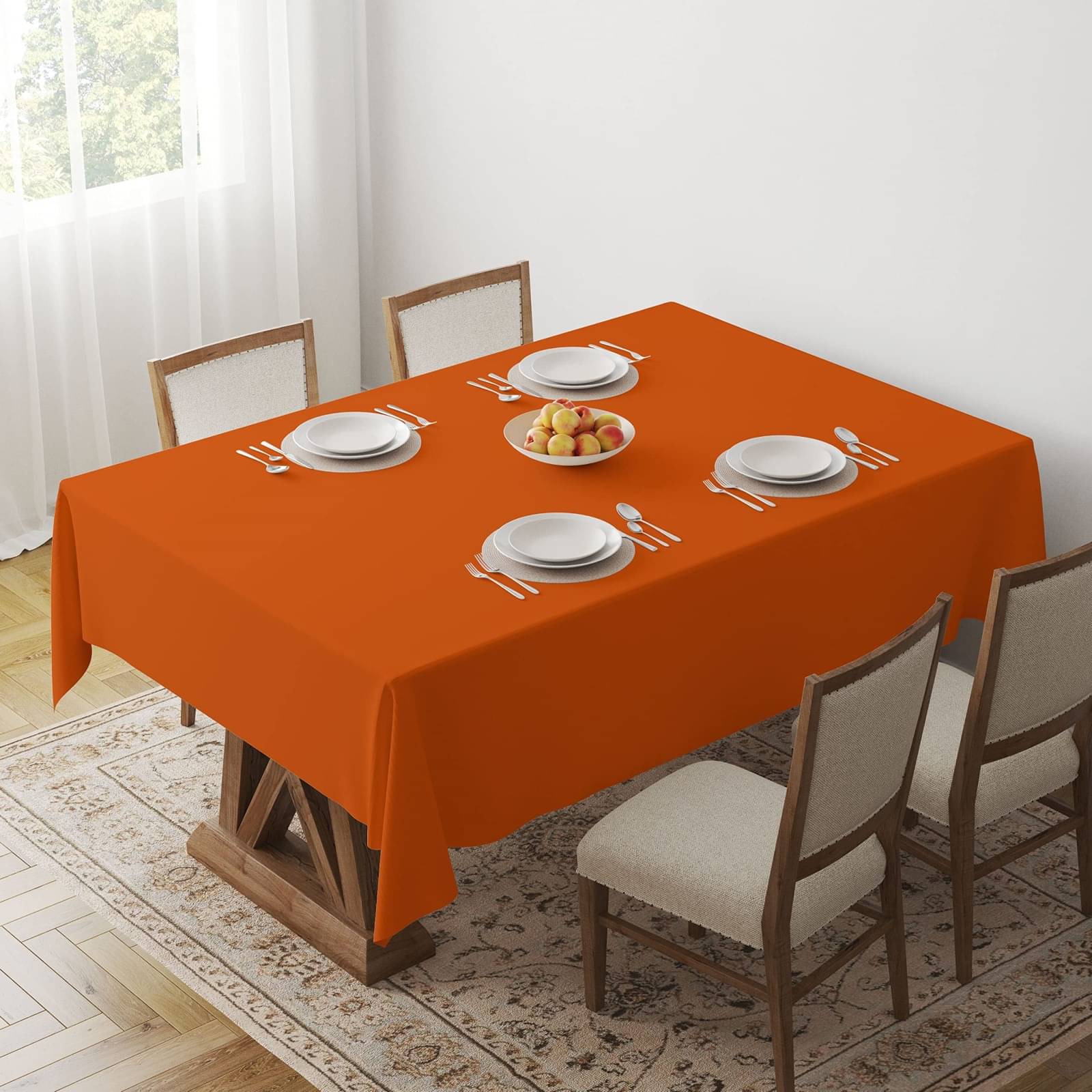 Home Colors Solid Cotton 4 Seater Rectangle Table Cover ( 183 x 152 ) cm Pack of 1 Orange Home Colors Solid Cotton 4 Seater Rectangle Table Cover ( 183 x 152 ) cm Pack of 1 Orange