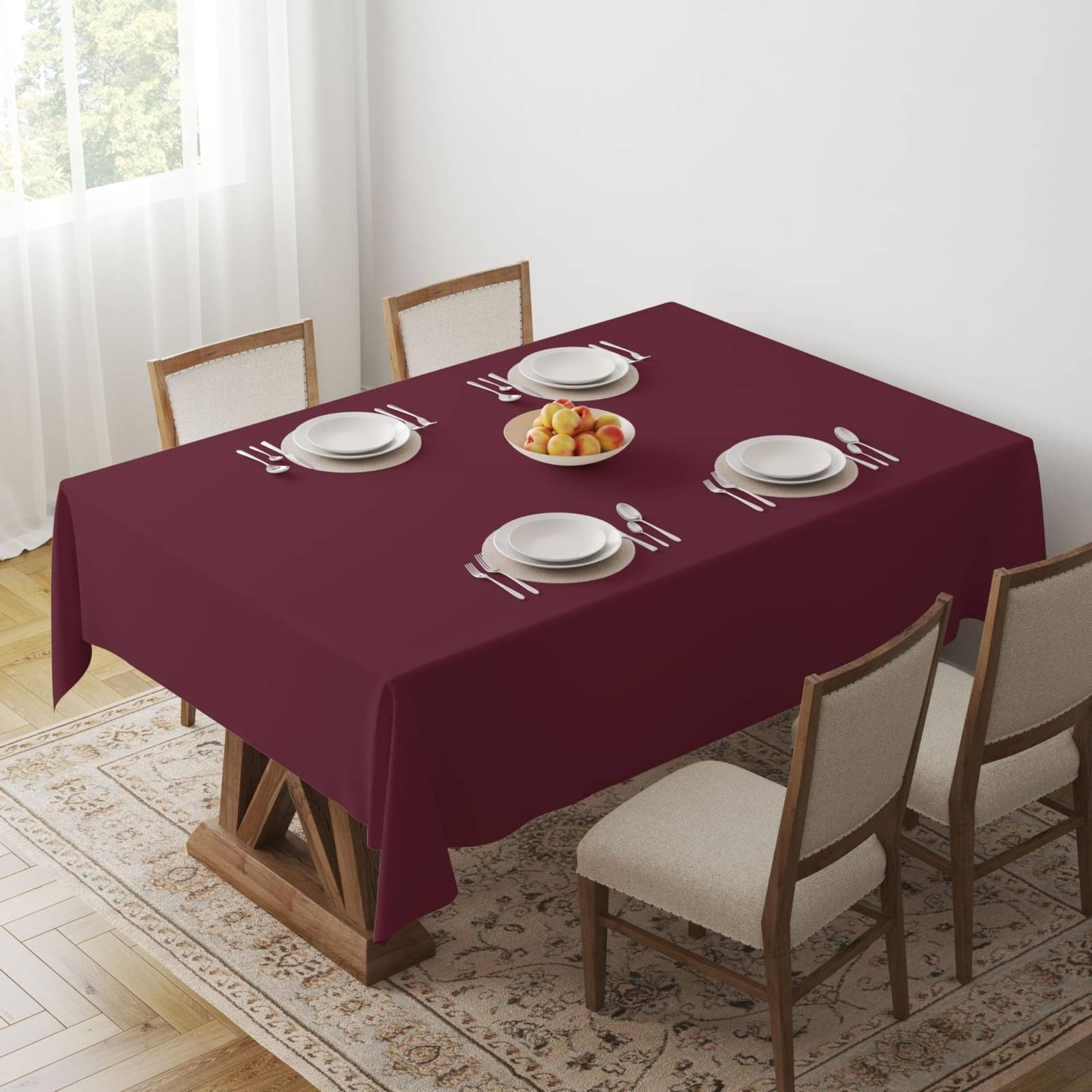 Home Colors Solid Cotton 4 Seater Rectangle Table Cover ( 183 x 152 ) cm Pack of 1 Maroon Home Colors Solid Cotton 4 Seater Rectangle Table Cover ( 183 x 152 ) cm Pack of 1 Maroon