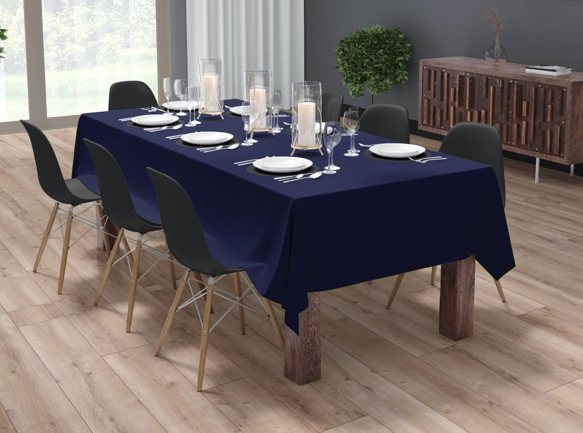     			Home Colors Solid Cotton 8 Seater Rectangle Table Cover ( 243 x 152 ) cm Pack of 1 Navy Blue