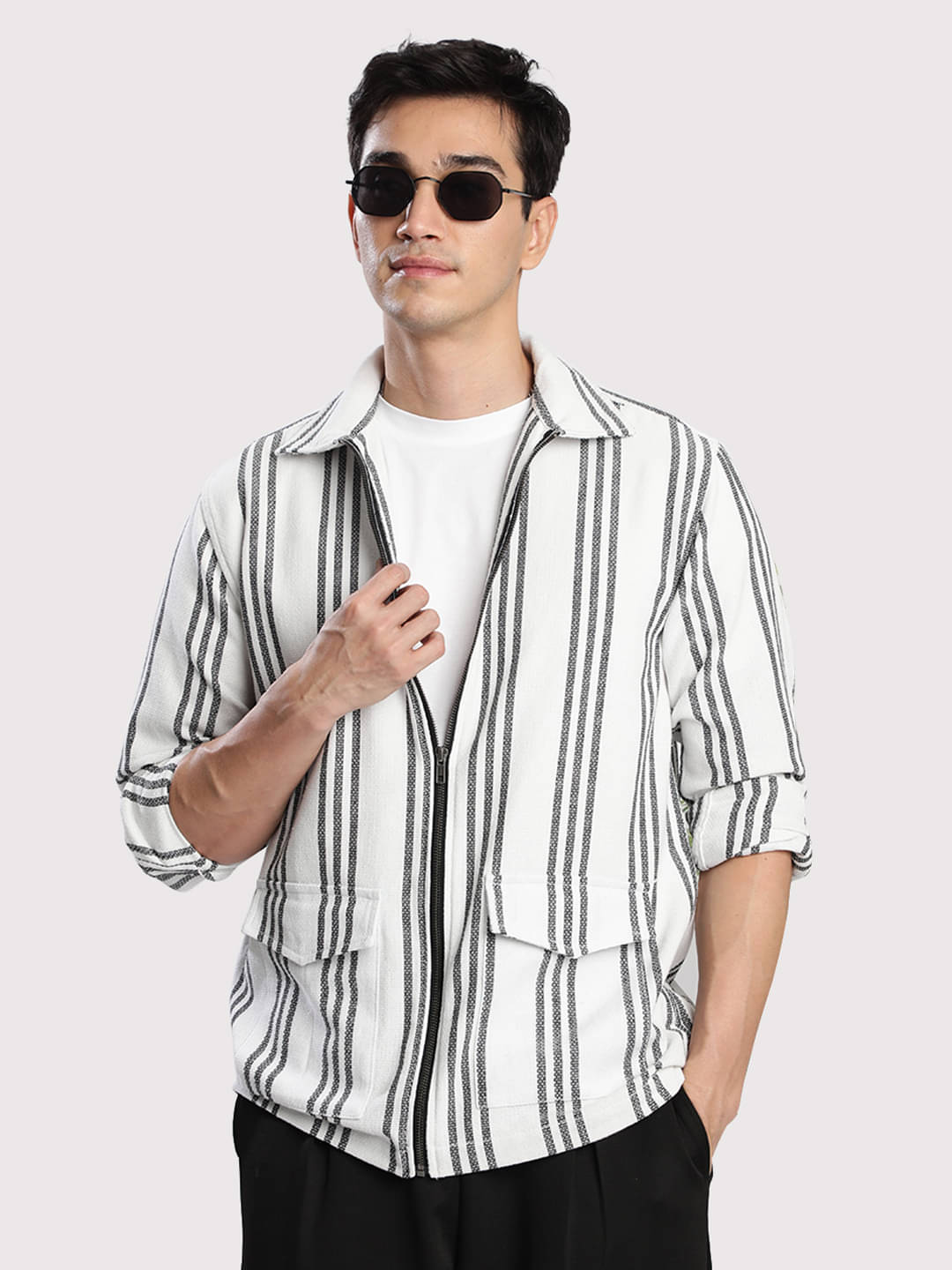     			IVOC 100% Cotton Relaxed Fit Striped Full Sleeves Men's Casual Shirt - White ( Pack of 1 )