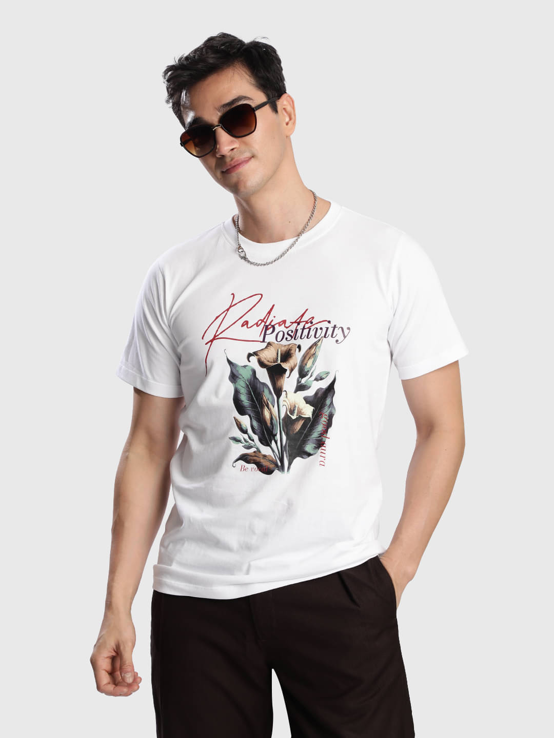     			IVOC Men 100% Cotton Regular Fit Printed T-Shirt ( White )