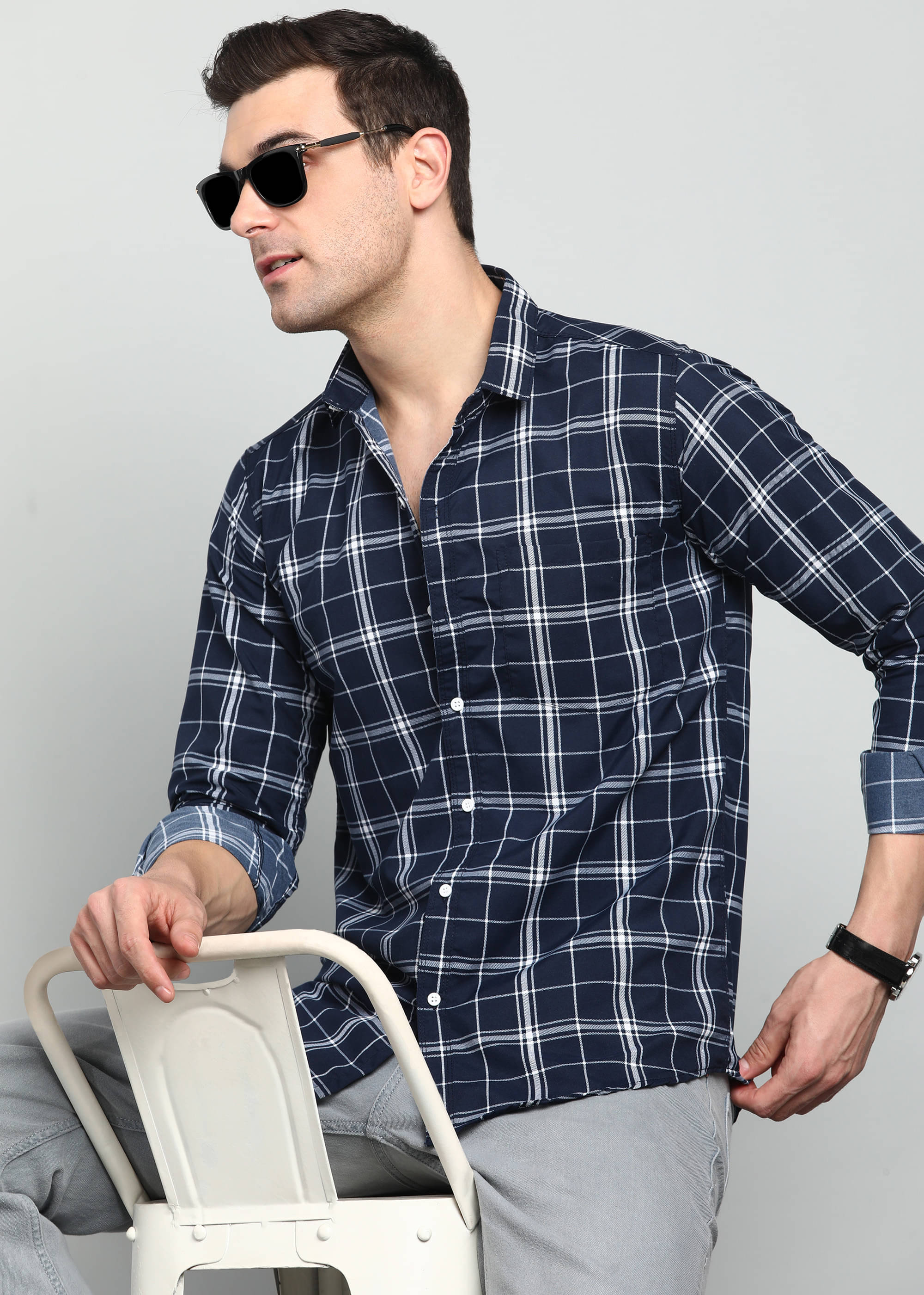 Jai Textiles Cotton Blend Slim Fit Checks Full Sleeves Men's Casual Shirt - Dark Blue ( Pack of 1 ) Jai Textiles Cotton Blend Slim Fit Checks Full Sleeves Men's Casual Shirt - Dark Blue ( Pack of 1 )