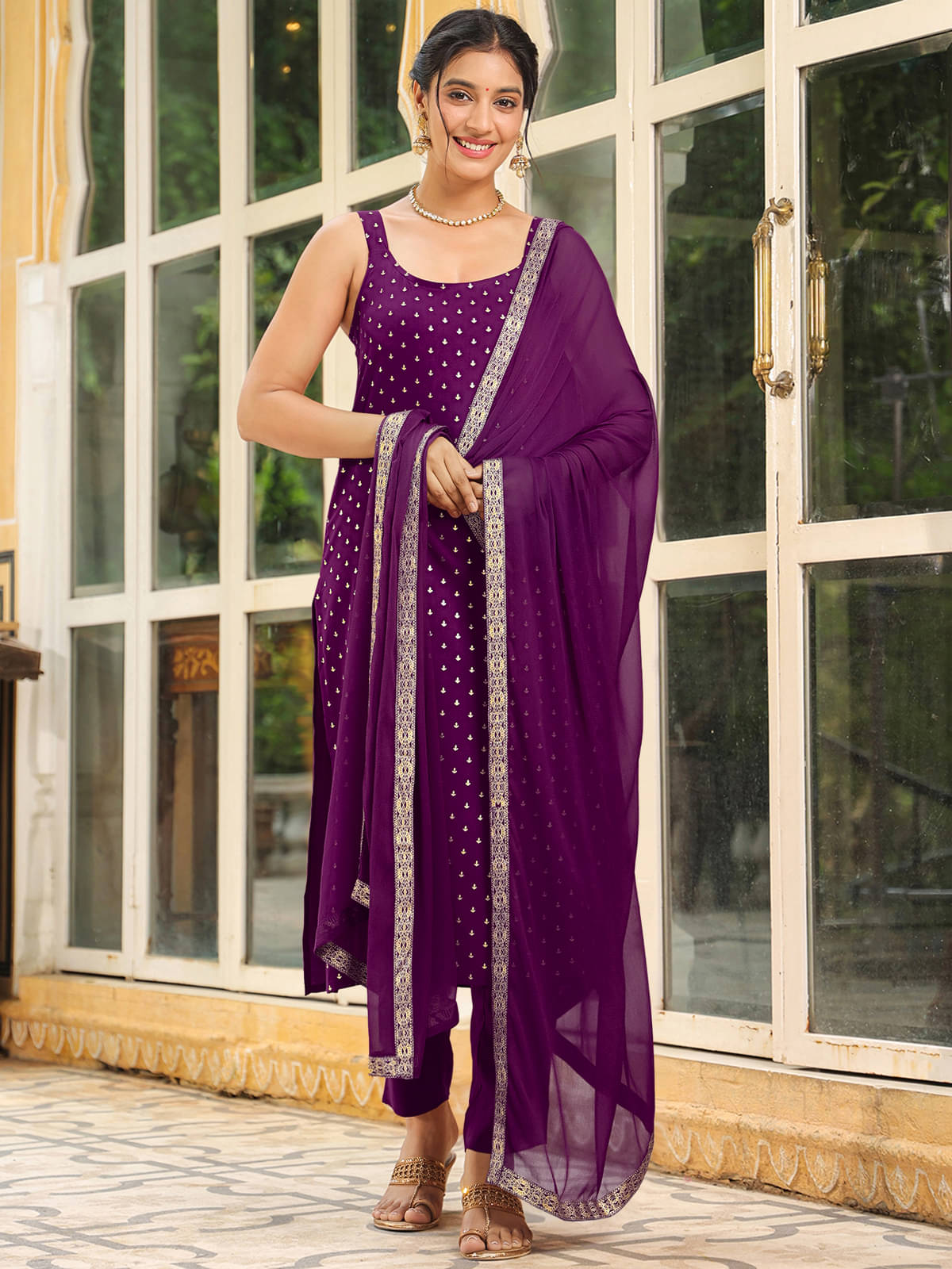 Janasya Women's Rayon Printed Kurti With Pants ( Purple ) Janasya Women's Rayon Printed Kurti With Pants ( Purple )