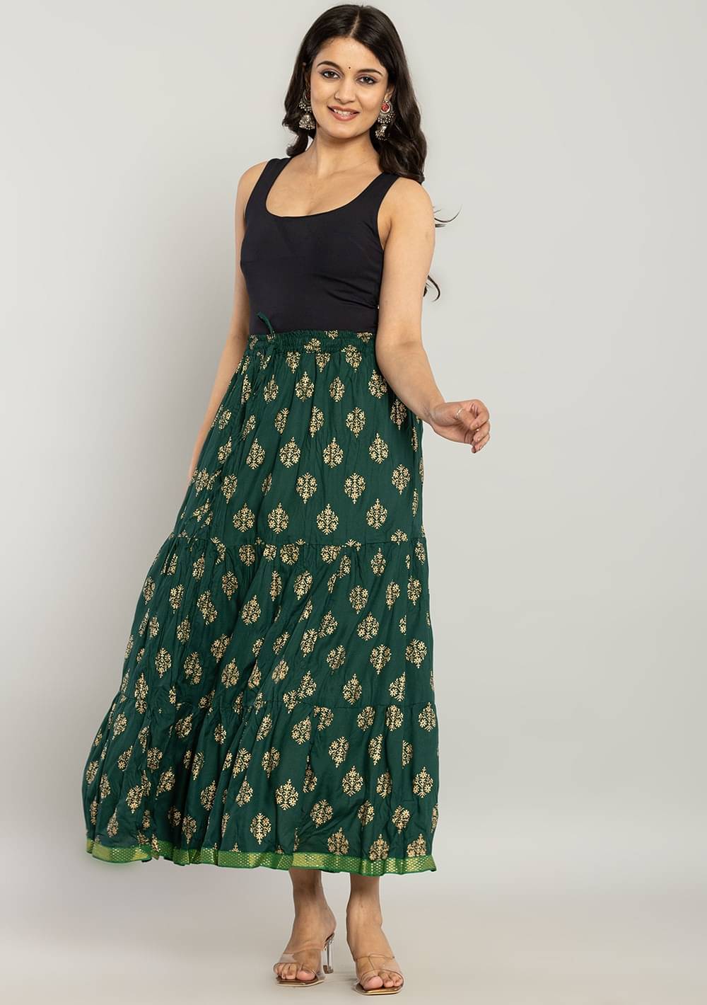     			Kumbhaj Green Rayon Women's Flared Skirt ( Pack of 1 )