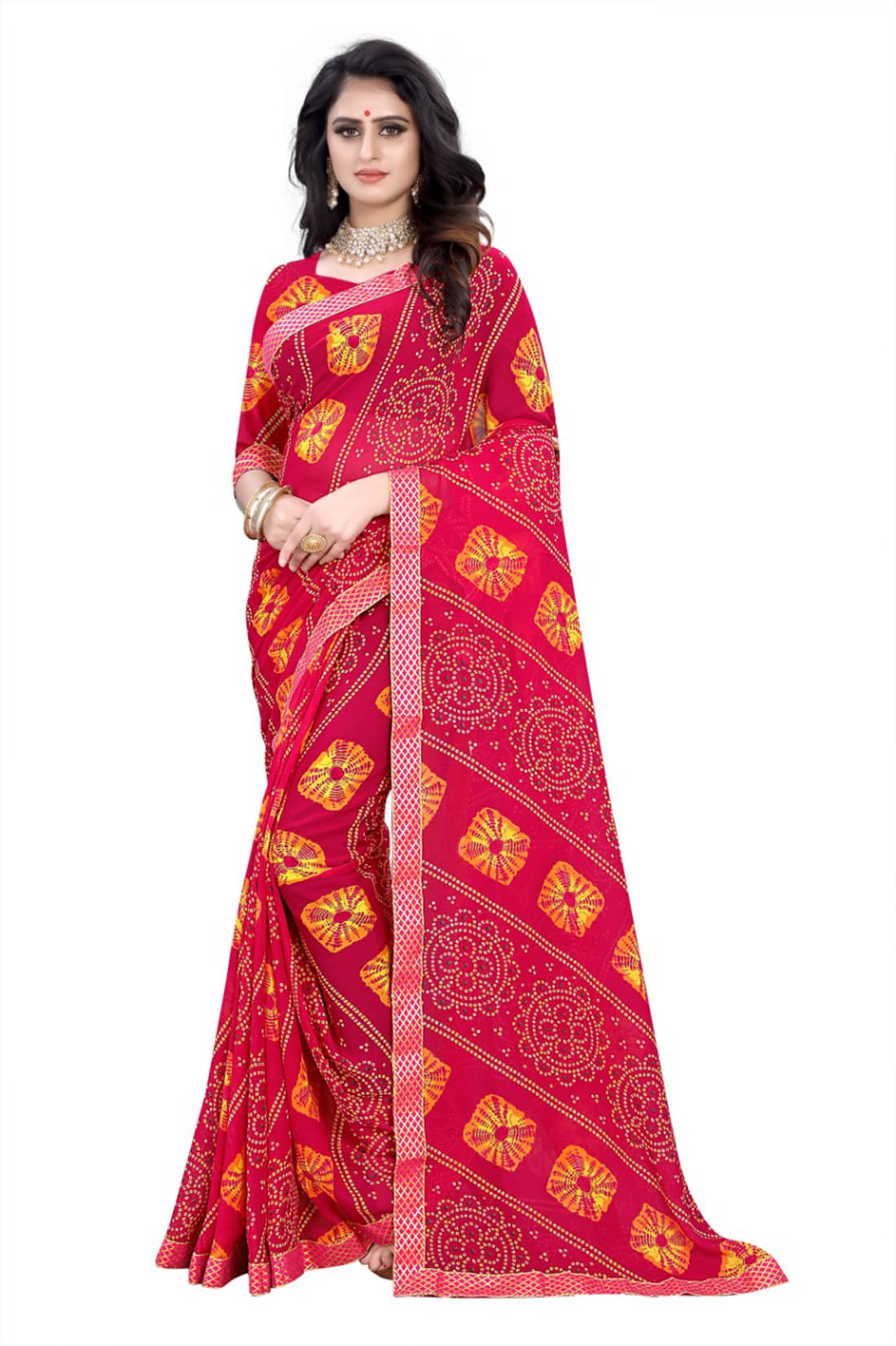 Maayro Georgette Printed Saree With Unstitched Blouse Piece ( Pink ) Maayro Georgette Printed Saree With Unstitched Blouse Piece ( Pink )