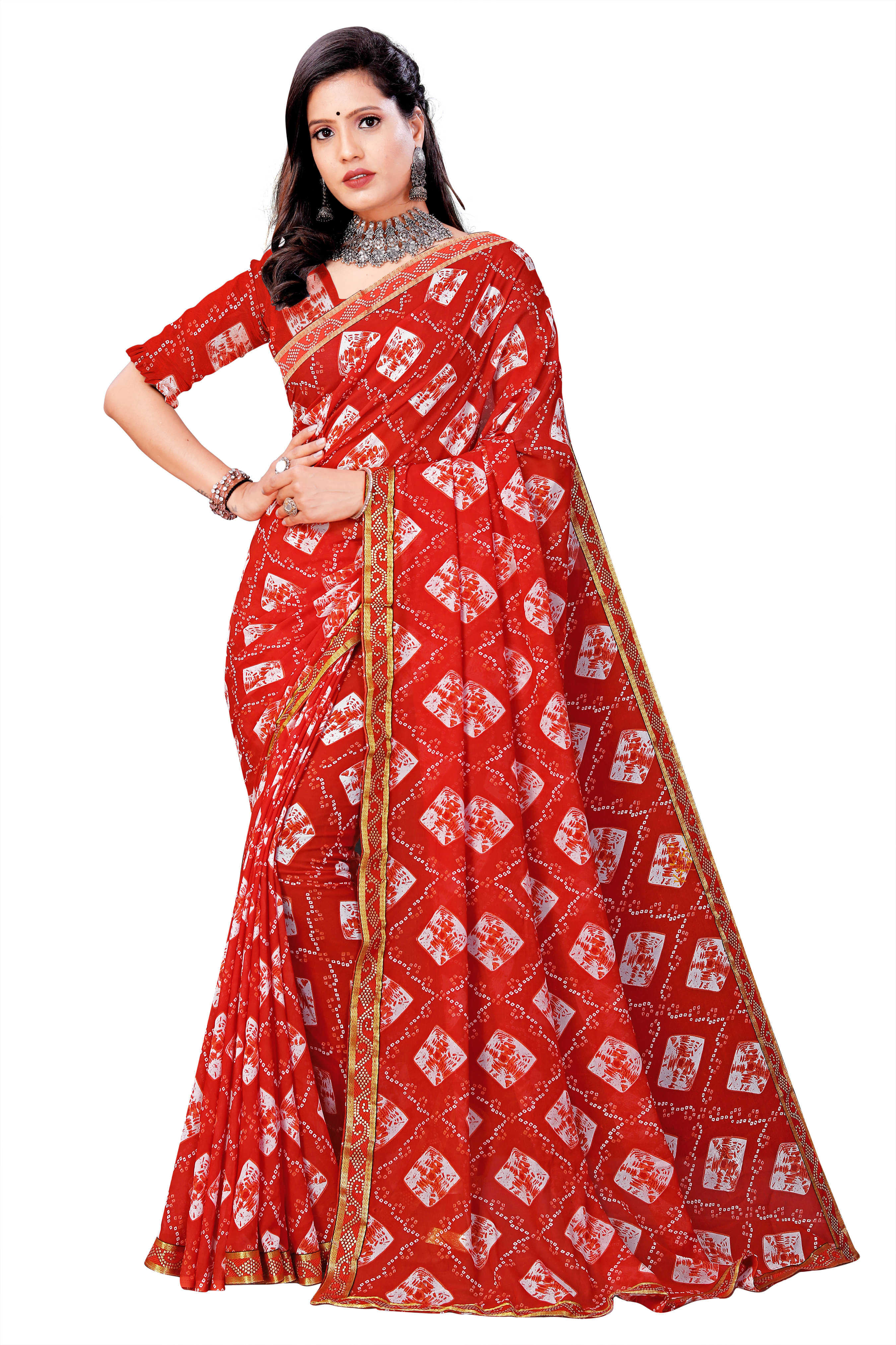 Maayro Georgette Printed Saree With Unstitched Blouse Piece ( Red ) Maayro Georgette Printed Saree With Unstitched Blouse Piece ( Red )
