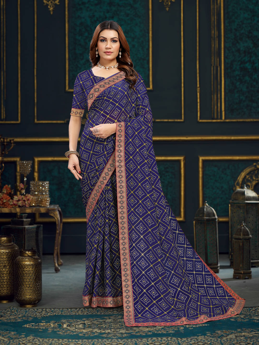 Maayro Georgette Printed Saree With Unstitched Blouse Piece ( Blue ) Maayro Georgette Printed Saree With Unstitched Blouse Piece ( Blue )