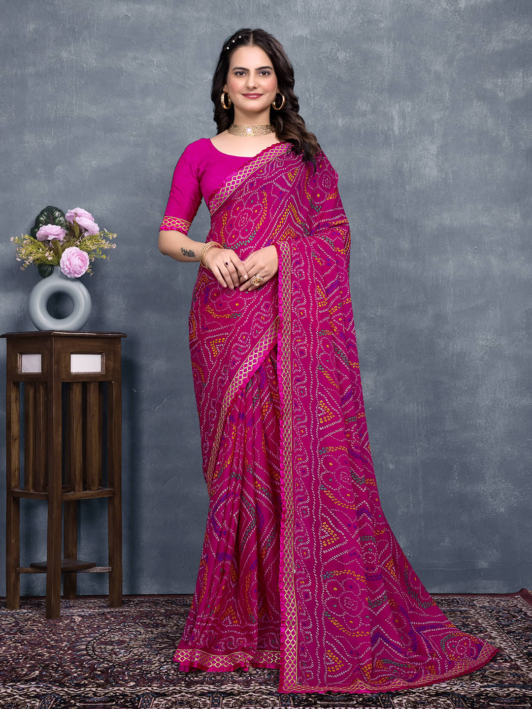 Maayro Georgette Printed Saree With Unstitched Blouse Piece ( Pink ) Maayro Georgette Printed Saree With Unstitched Blouse Piece ( Pink )