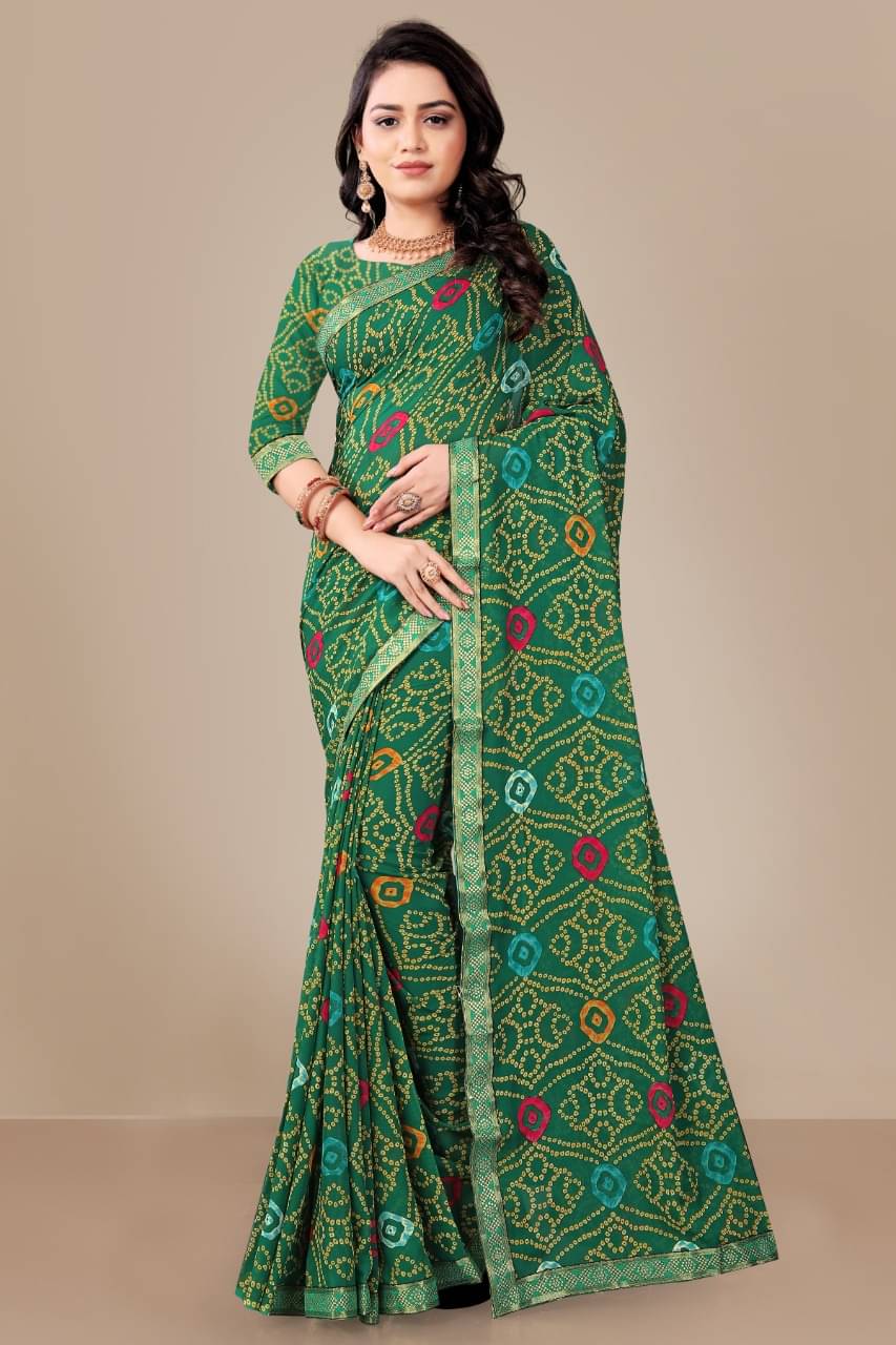 Maayro Georgette Printed Saree With Unstitched Blouse Piece ( Green ) Maayro Georgette Printed Saree With Unstitched Blouse Piece ( Green )