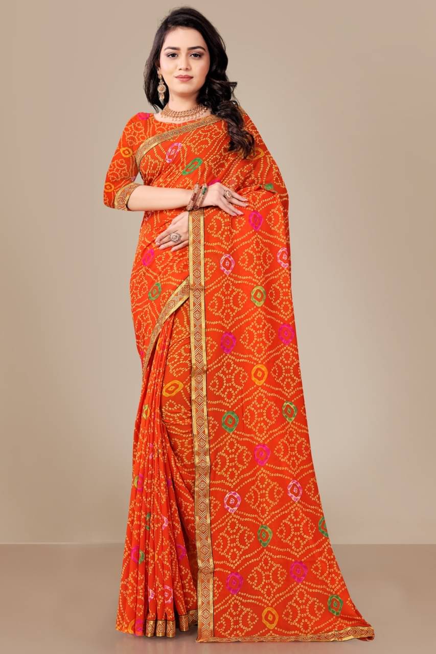 Maayro Georgette Printed Saree With Unstitched Blouse Piece ( Orange ) Maayro Georgette Printed Saree With Unstitched Blouse Piece ( Orange )