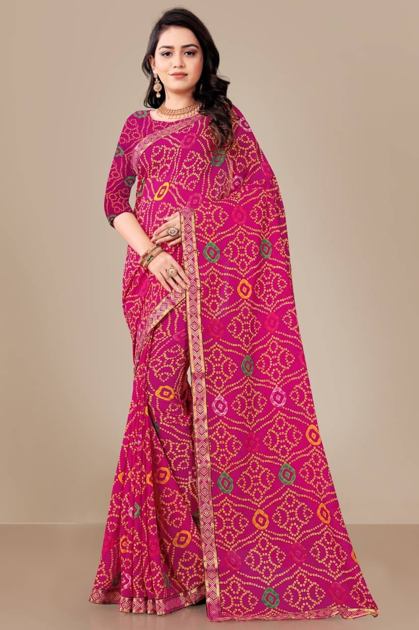     			Maayro Georgette Printed Saree With Unstitched Blouse Piece ( Pink )