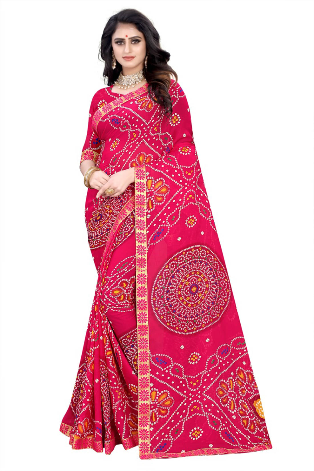 Maayro Georgette Printed Saree With Unstitched Blouse Piece ( Pink ) Maayro Georgette Printed Saree With Unstitched Blouse Piece ( Pink )