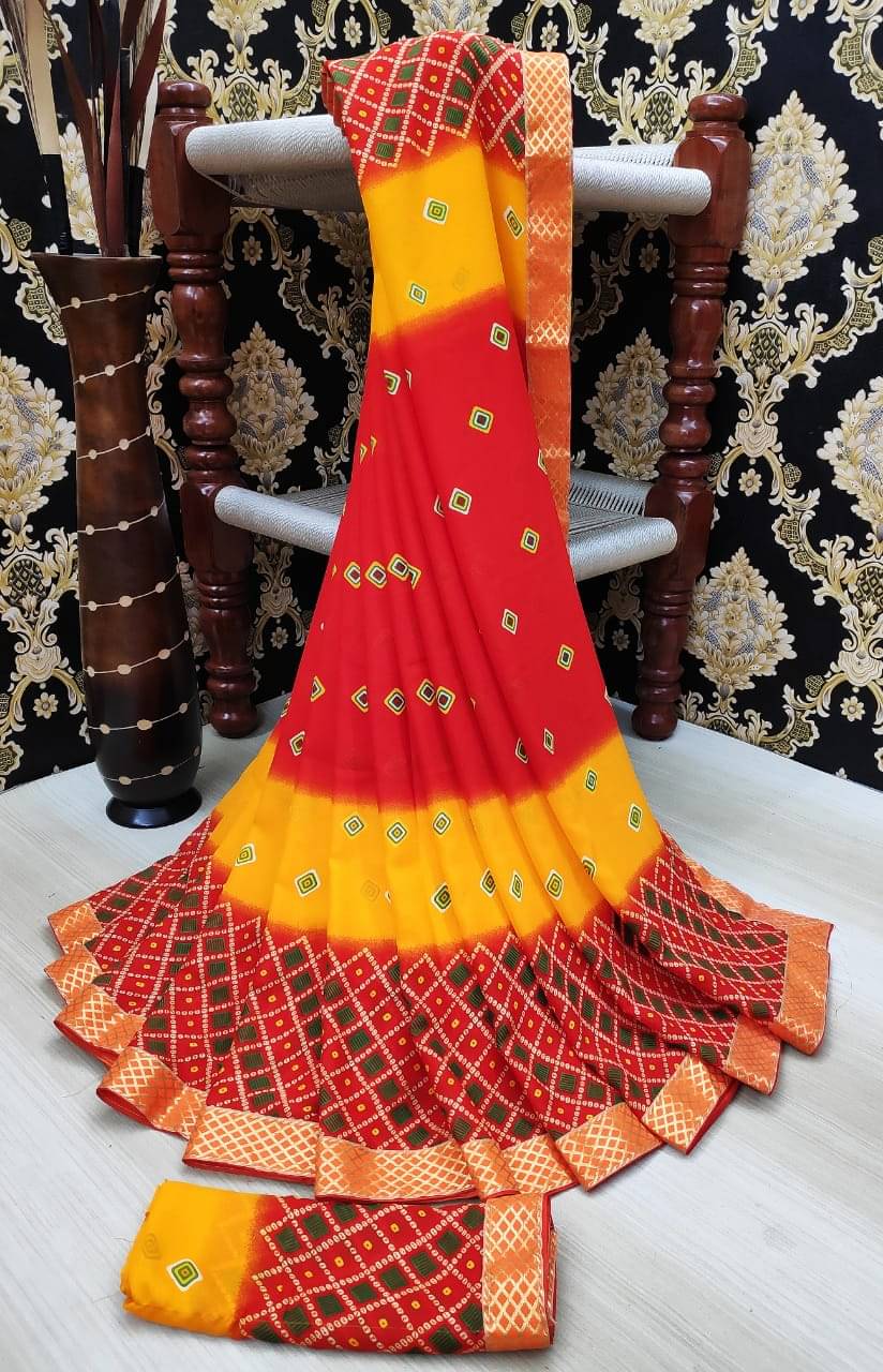 Maayro Georgette Printed Saree With Unstitched Blouse Piece ( Orange ) Maayro Georgette Printed Saree With Unstitched Blouse Piece ( Orange )
