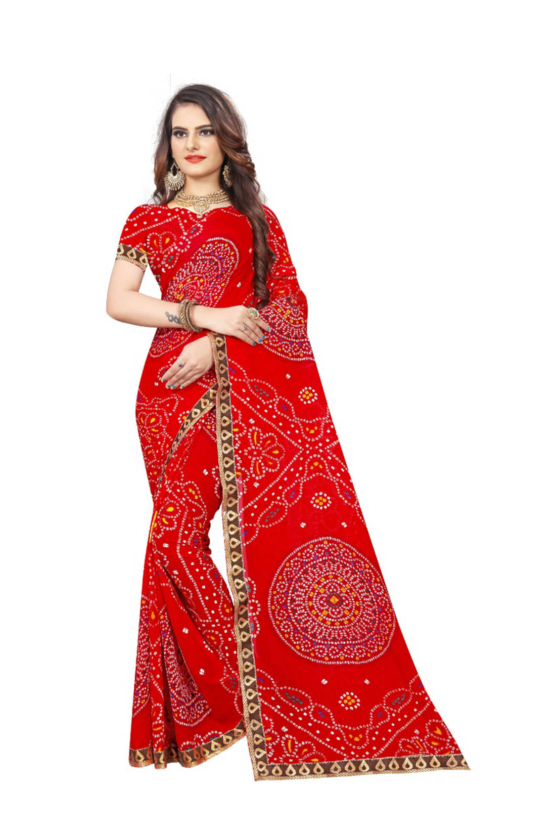 Maayro Georgette Printed Saree With Unstitched Blouse Piece ( Red ) Maayro Georgette Printed Saree With Unstitched Blouse Piece ( Red )