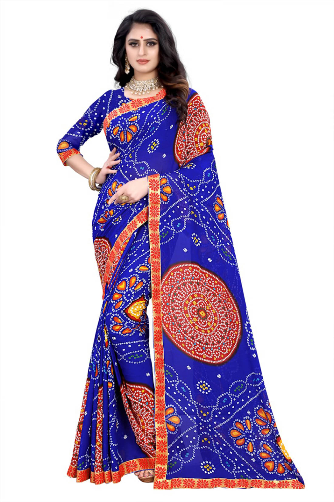 Maayro Georgette Printed Saree With Unstitched Blouse Piece ( Blue ) Maayro Georgette Printed Saree With Unstitched Blouse Piece ( Blue )