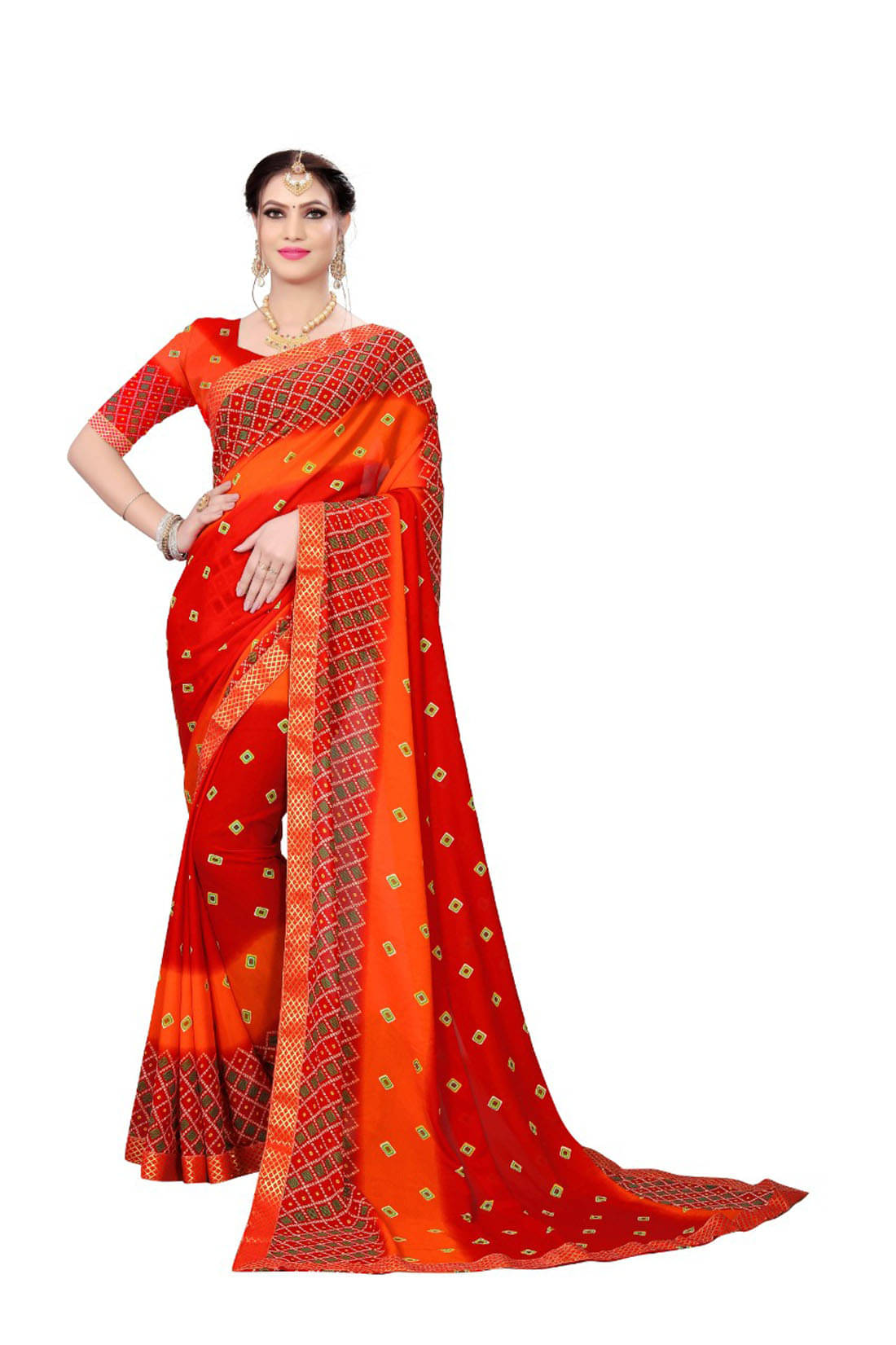 Maayro Georgette Printed Saree With Unstitched Blouse Piece ( Red ) Maayro Georgette Printed Saree With Unstitched Blouse Piece ( Red )