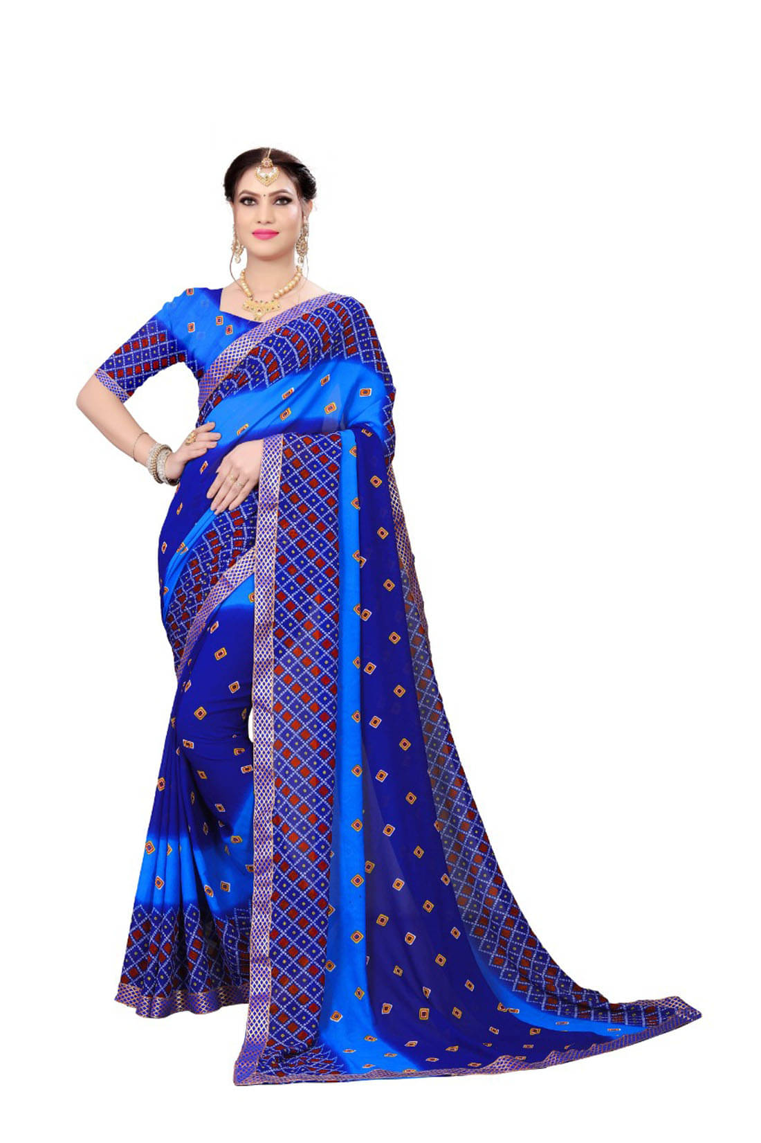 Maayro Georgette Printed Saree With Unstitched Blouse Piece ( Blue ) Maayro Georgette Printed Saree With Unstitched Blouse Piece ( Blue )