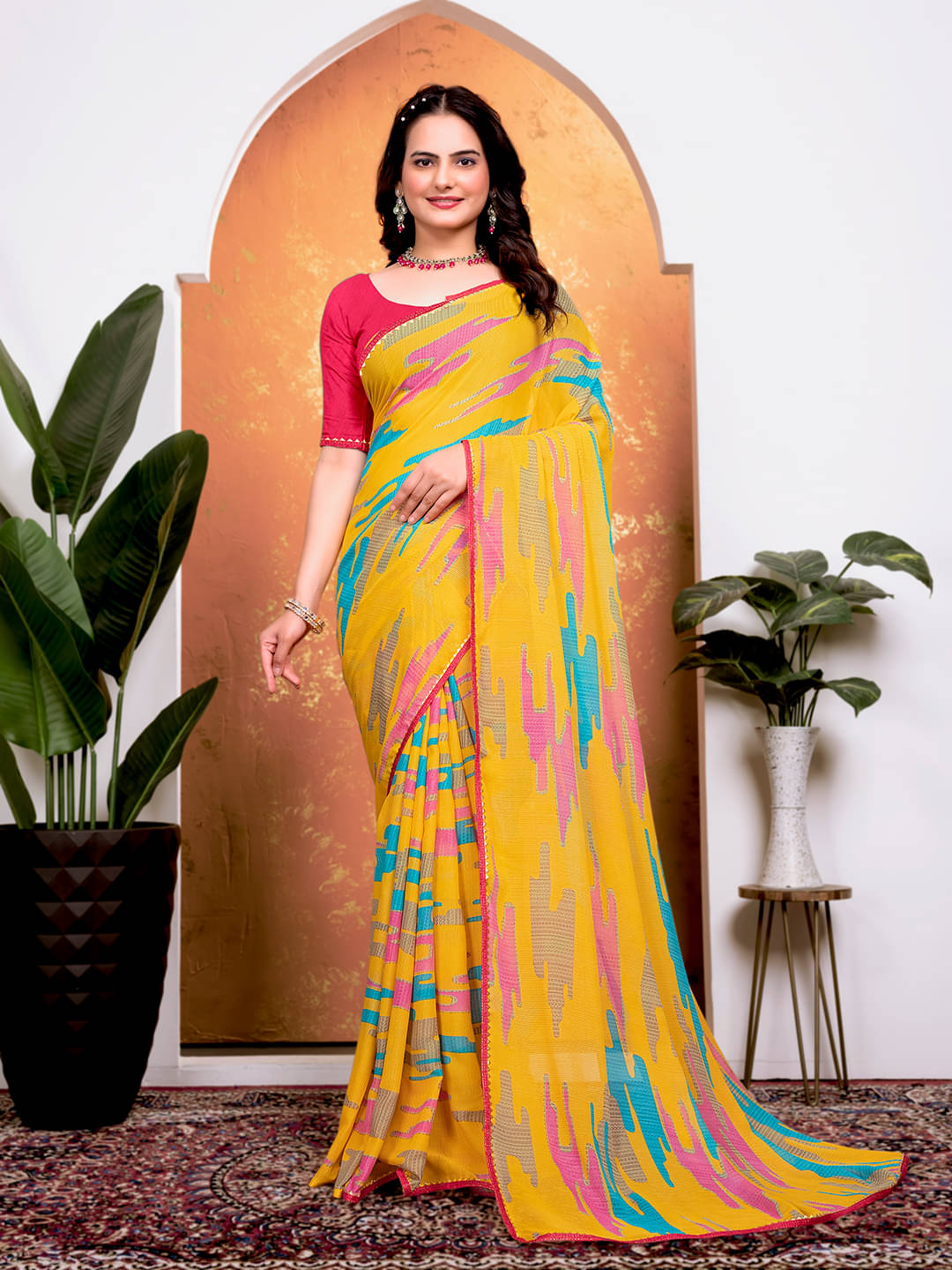 Maayro Georgette Printed Saree With Unstitched Blouse Piece ( Yellow ) Maayro Georgette Printed Saree With Unstitched Blouse Piece ( Yellow )