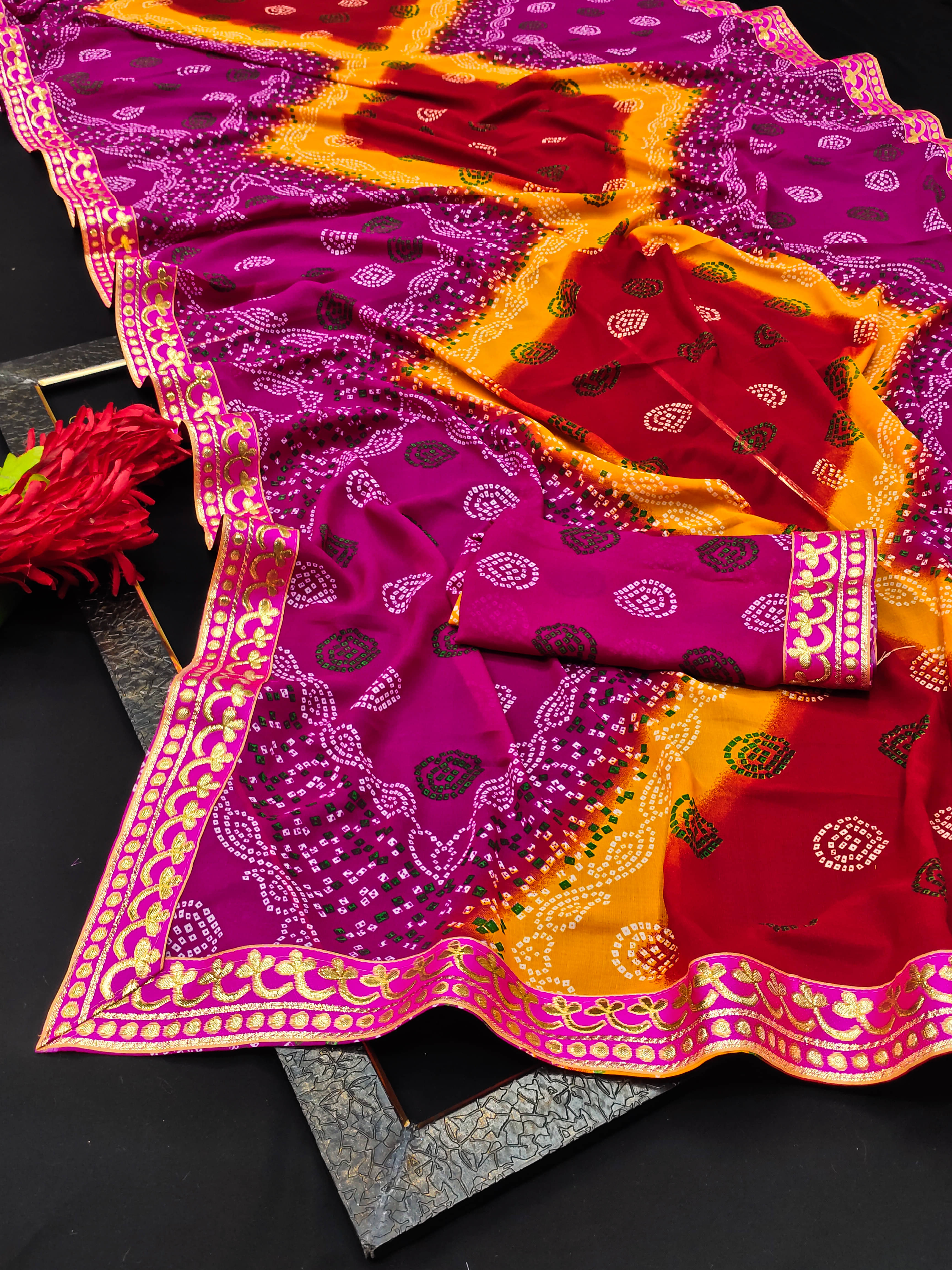 Maayro Georgette Printed Saree With Unstitched Blouse Piece ( Pink ) Maayro Georgette Printed Saree With Unstitched Blouse Piece ( Pink )