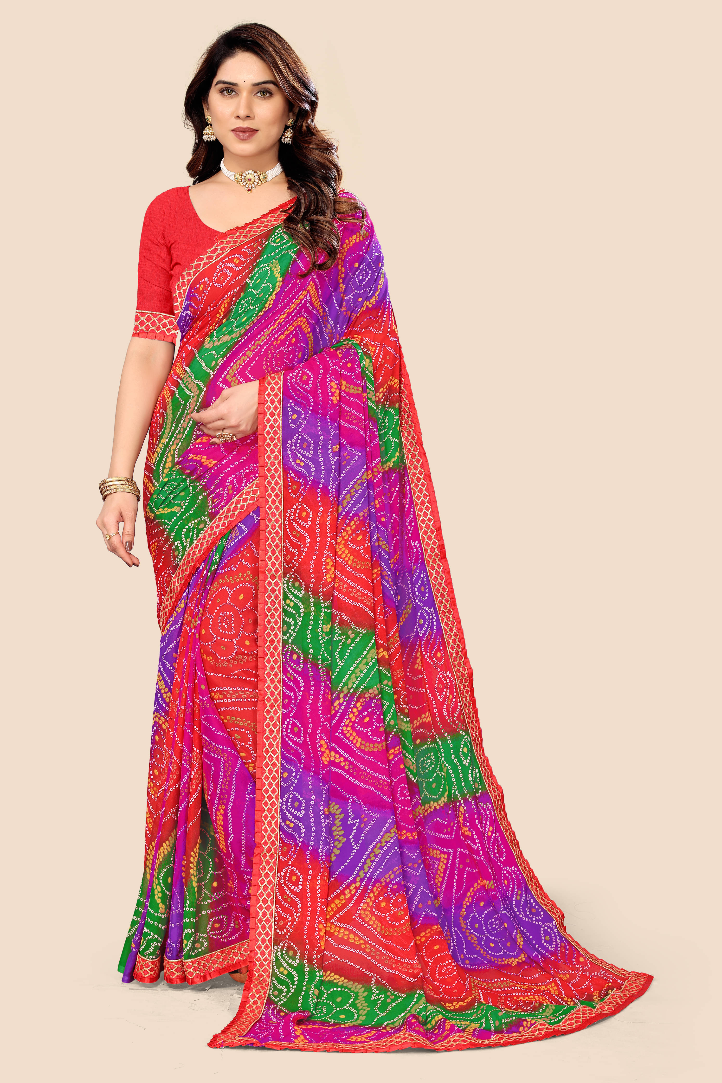     			Maayro Georgette Printed Saree With Unstitched Blouse Piece ( Multicolor )